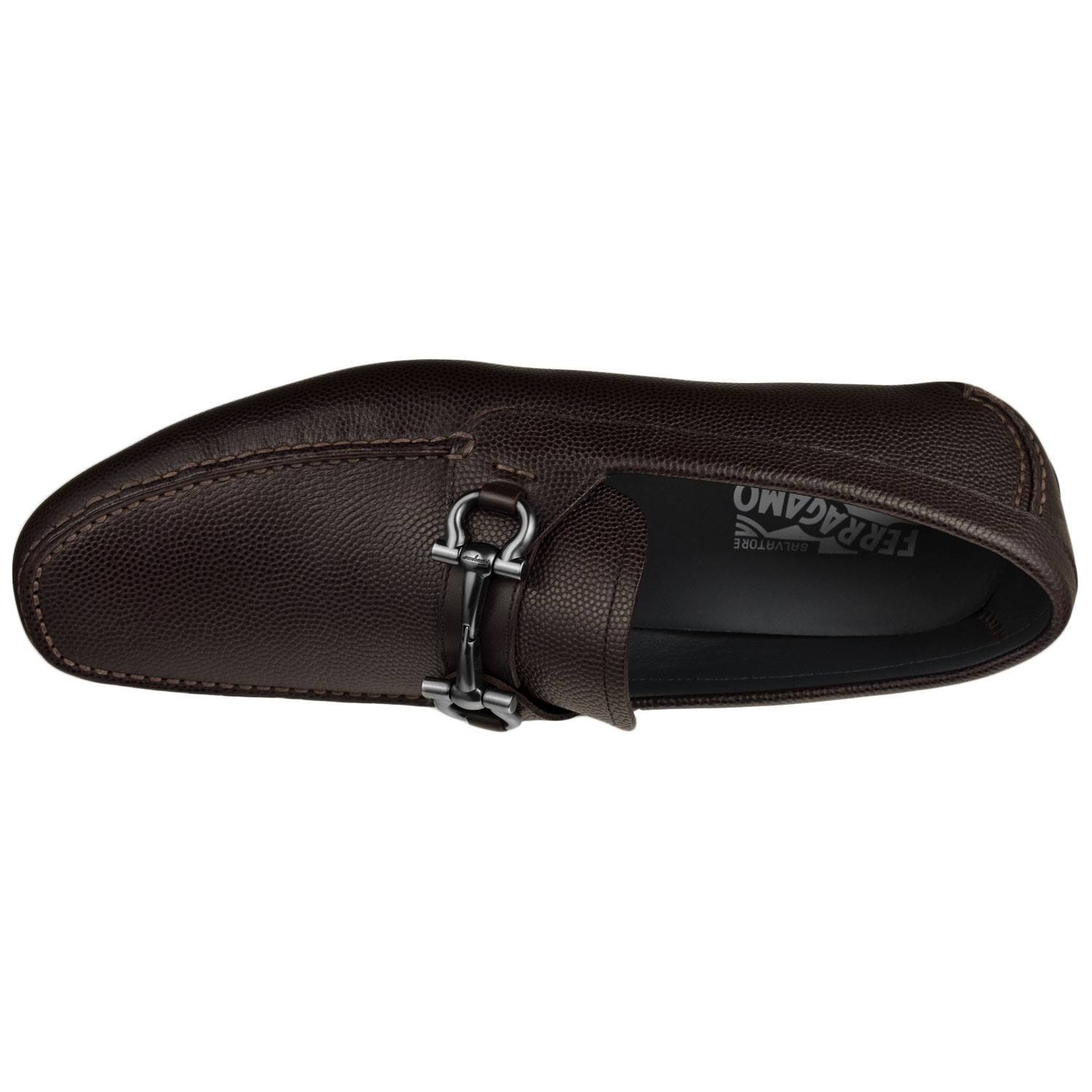 Salvatore Ferragamo Men's Parigi Double Gancini Bit Pebbled Leather Loafers - 13 / Chocolate Brown