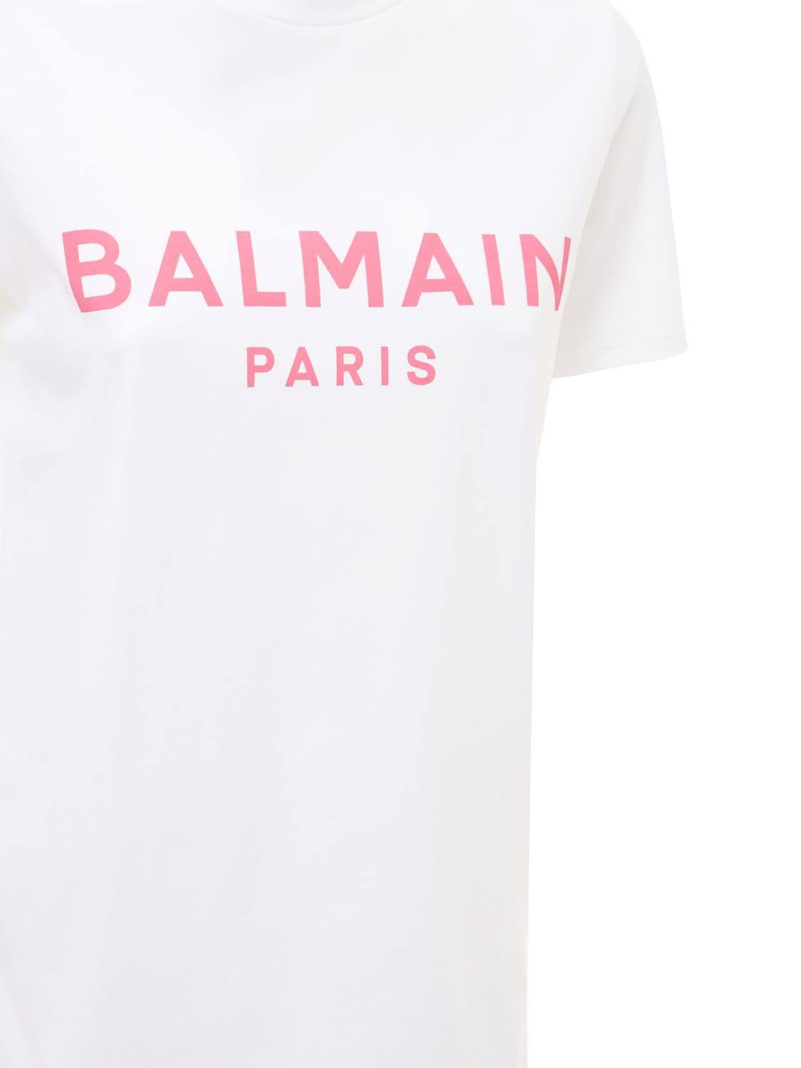 Balmain T-Shirt with Logo Print M White,Pink Cotton
