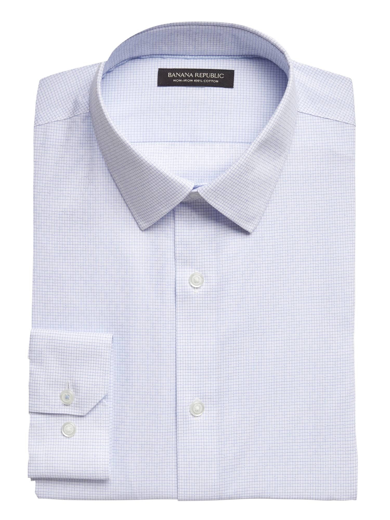 Banana Republic Men's Slim-Fit Non-Iron Dress Shirt Light Blue Size L