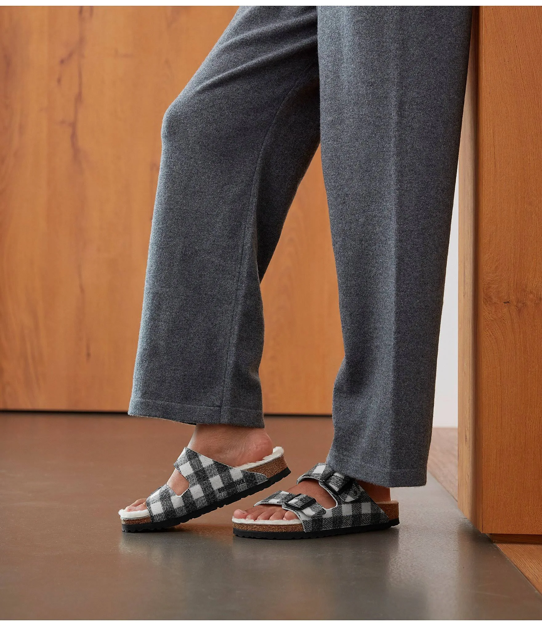 Birkenstock Women's Arizona Shearling Sandals, Plaid White/Natural