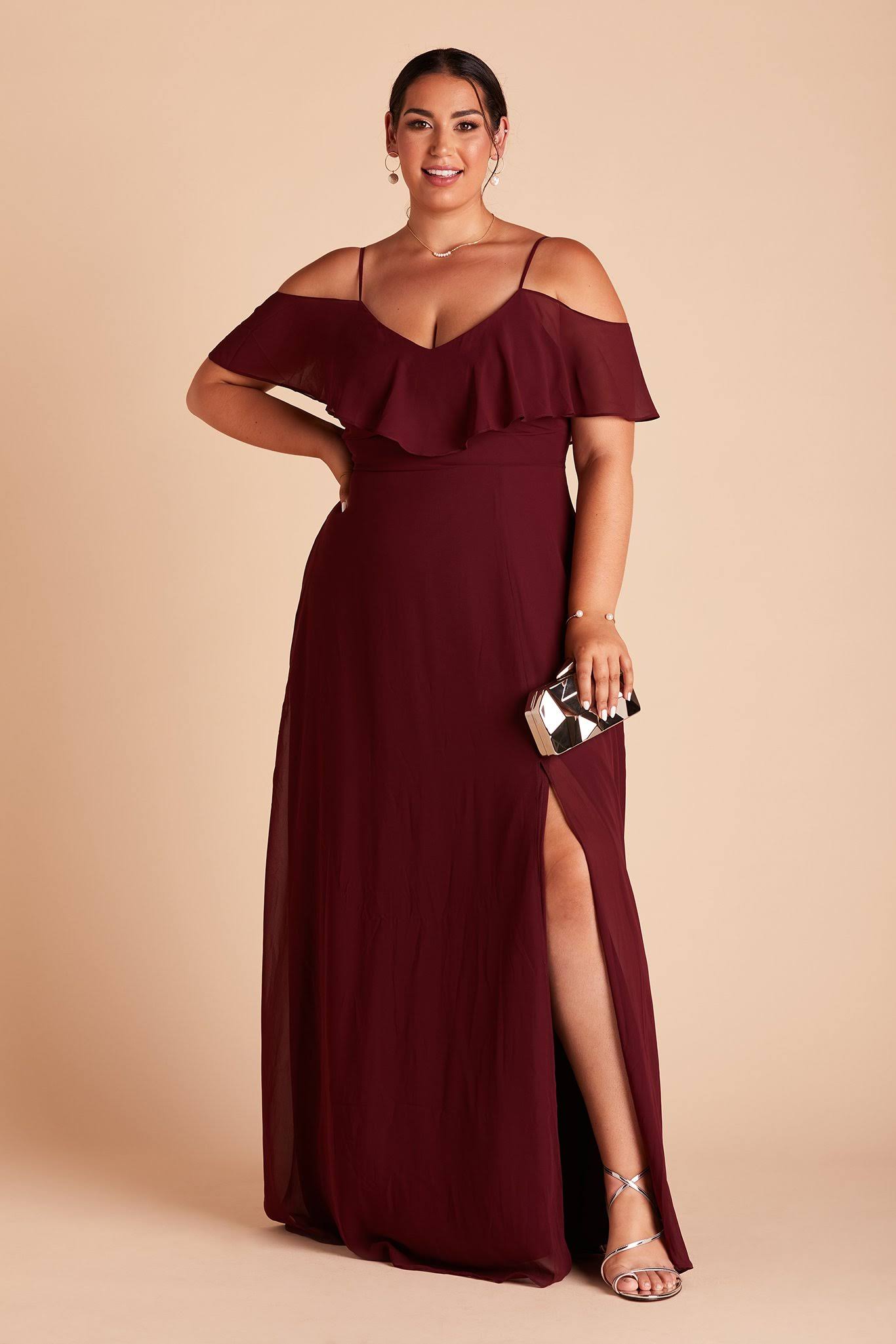 Birdy Grey Jane Plus Size Convertible Chiffon Bridesmaid Dress in Cabernet 2x / Cabernet / No Slit