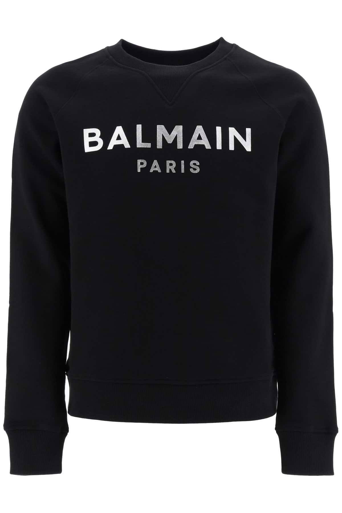 Balmain Cotton Sweatshirt with Laminated Logo