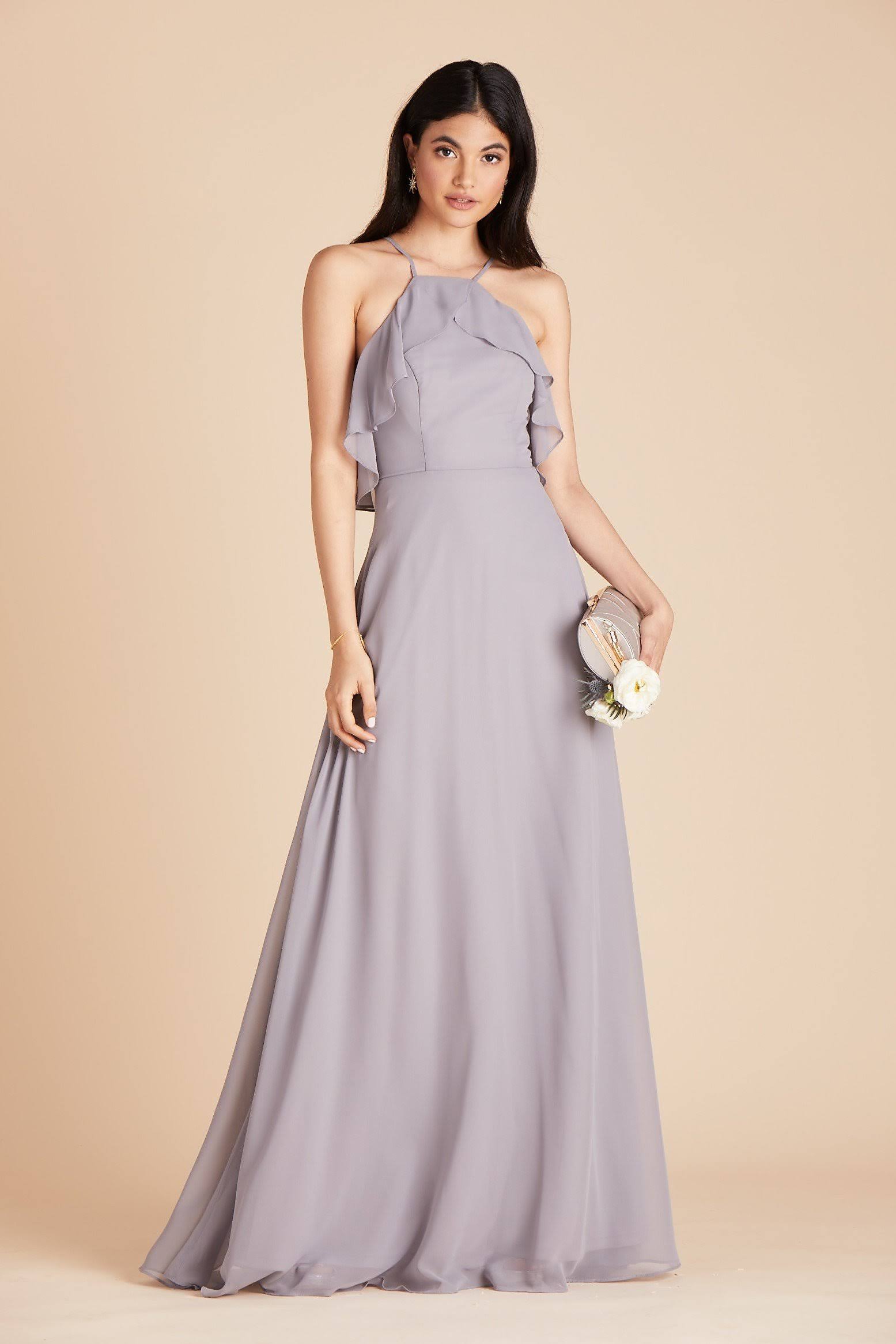 Birdy Grey Jules Chiffon Bridesmaid Dress in Silver L / Silver