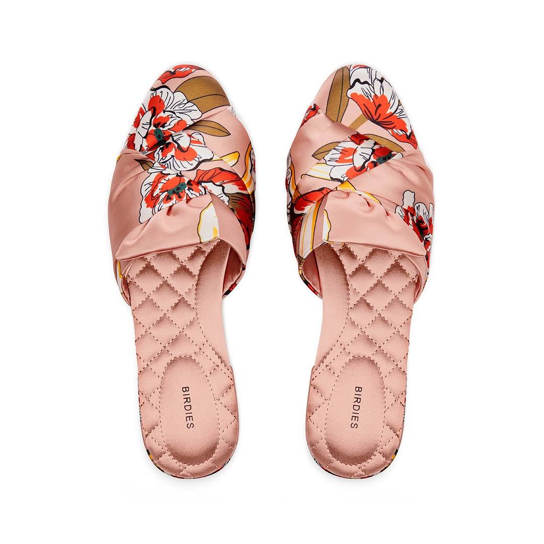 Birdies Songbird Mule, Size 9.5 in Peach Floral Satin at Nordstrom