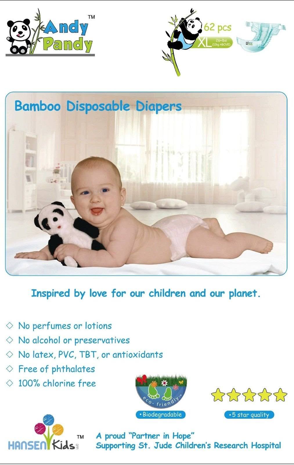 Andy Pandy Premium Bamboo Disposable Diapers X-Large 62 Count