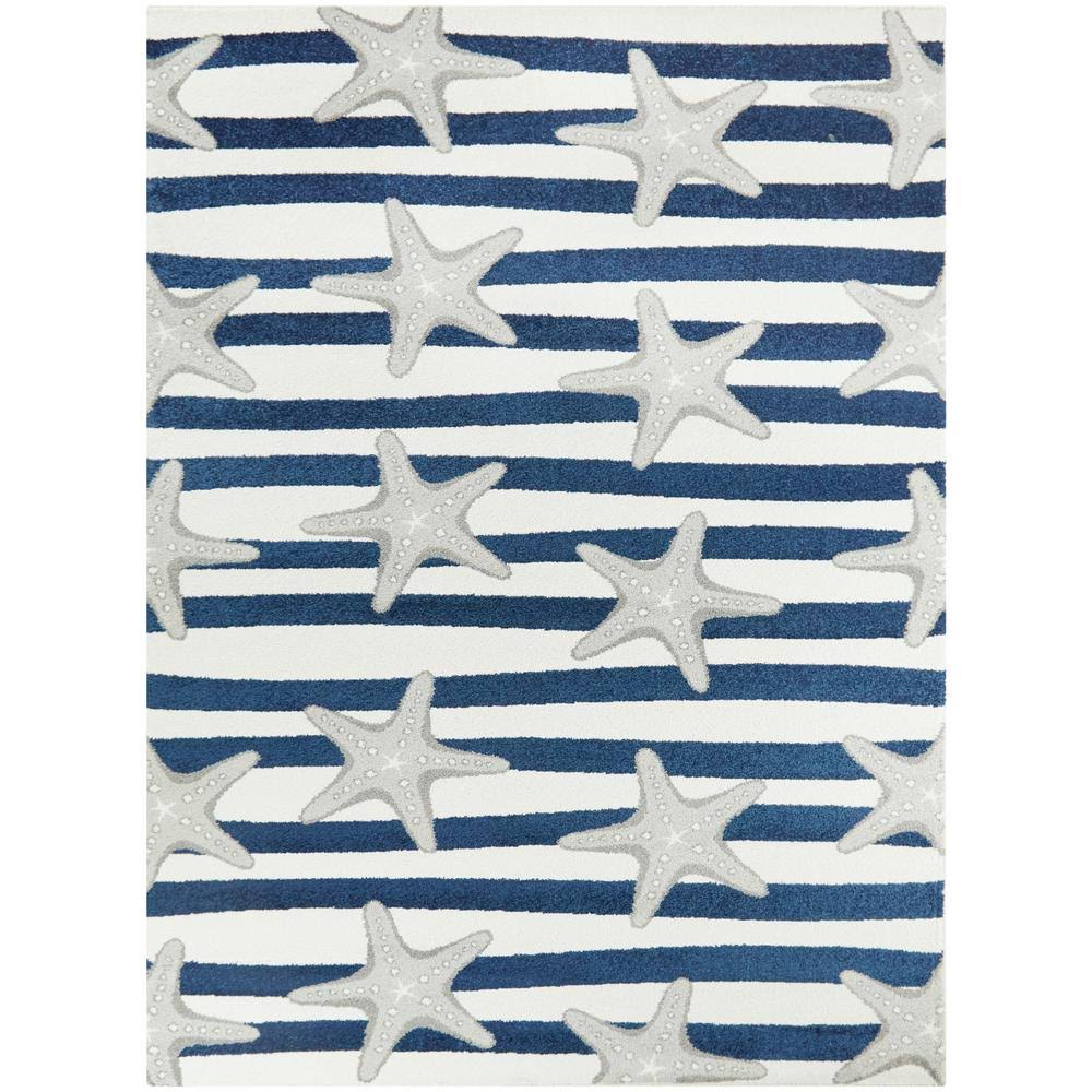 BALTA Sereia Starfish Print Striped Navy/Grey 5 ft. x 7 ft. Area Rug