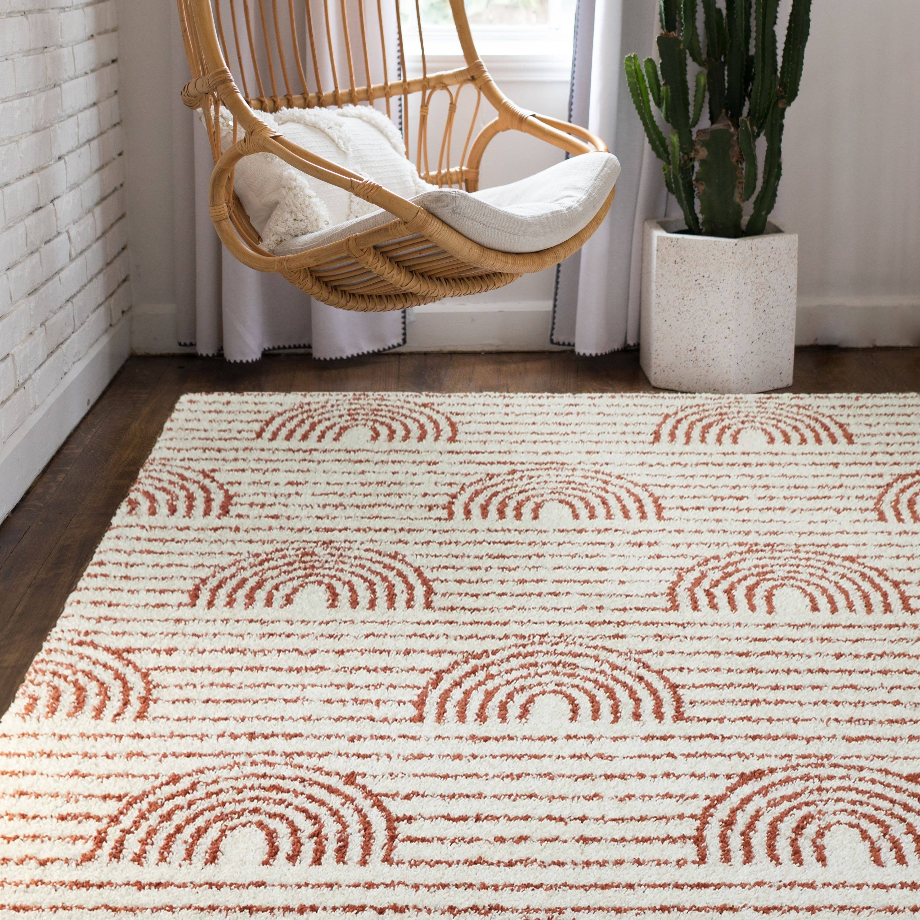 Hailey Kids Rainbow Print Moroccan Shag Boys & Girls Berber Area Rug - 7&10x22 x 10& - Burnt Orange