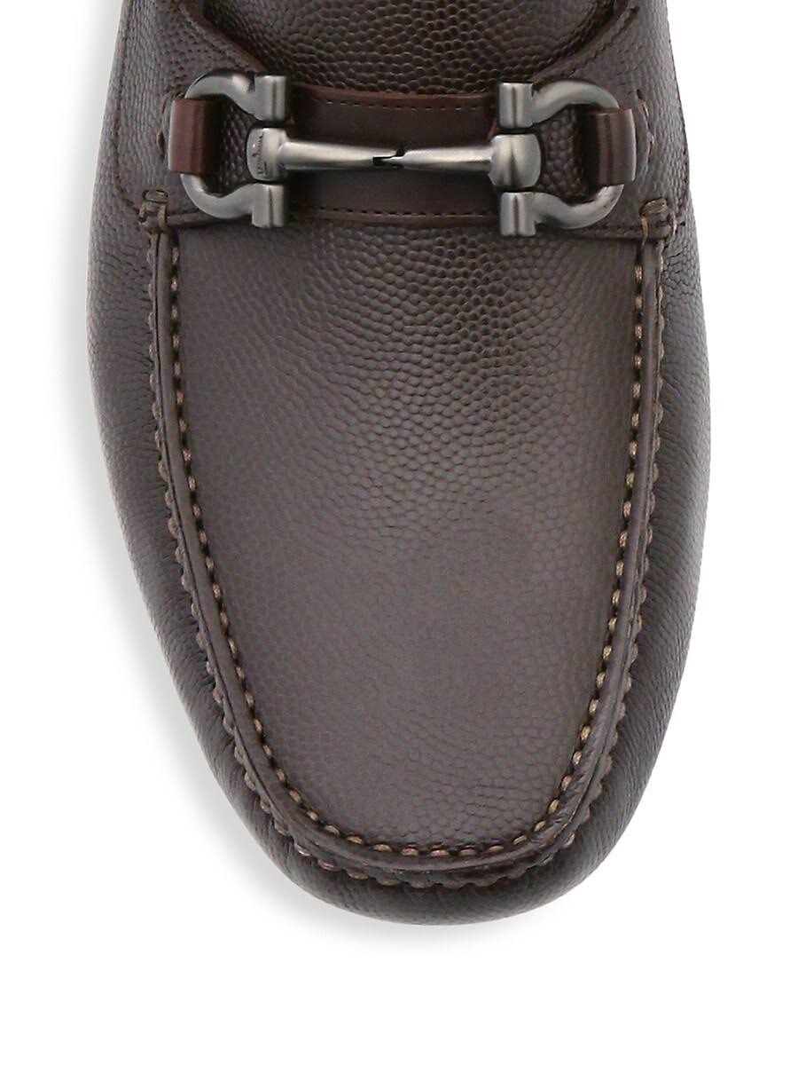 Salvatore Ferragamo Men's Parigi Double Gancini Bit Pebbled Leather Loafers - 13 / Chocolate Brown