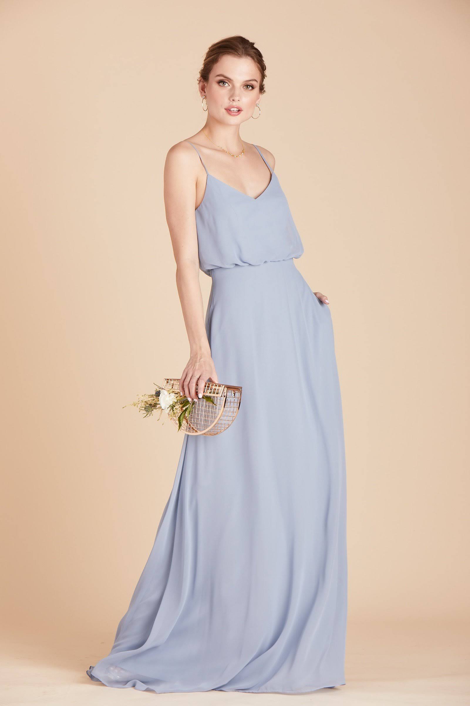 Birdy Grey Gwennie Chiffon Bridesmaid Dress in Dusty Blue XL / Dusty Blue / No Slit