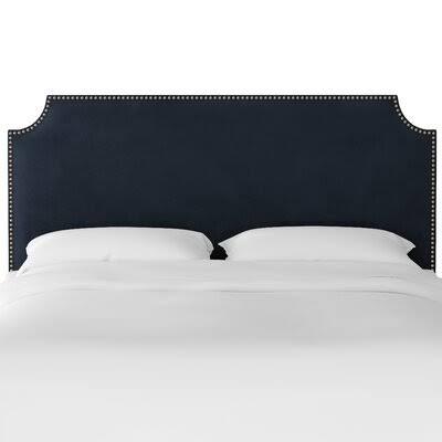 Alamak Velvet Notched Nail Button Upholstered Panel Headboard Willa Arlo Interiors Size: Full, Color: Ink