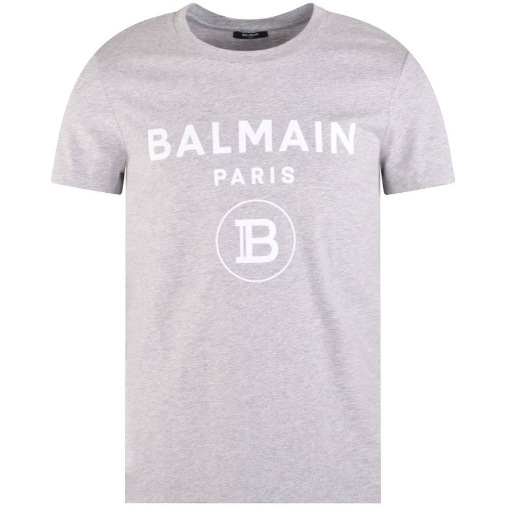 Mens Balmain Grey Flocked B Logo T-Shirt Size: 2 XL