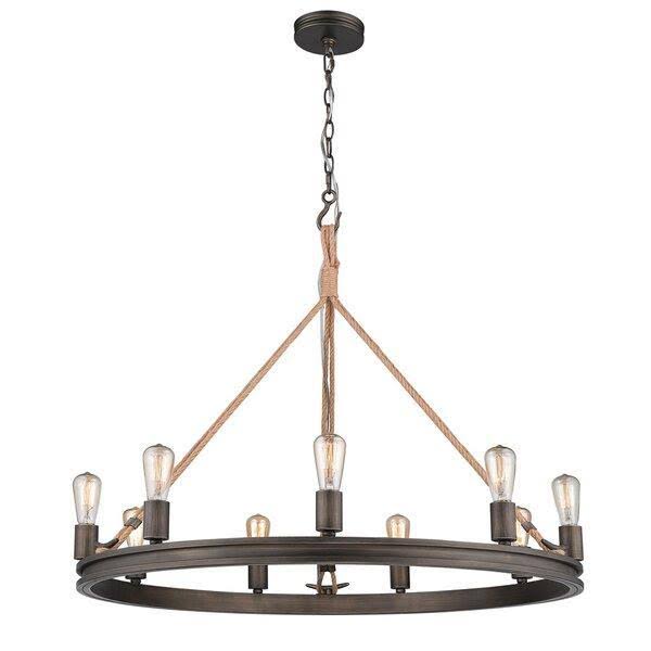 Longfellow 9 - Light Candle Style Wagon Wheel Chandelier with Rope Accents Finish: Gray Driftwood