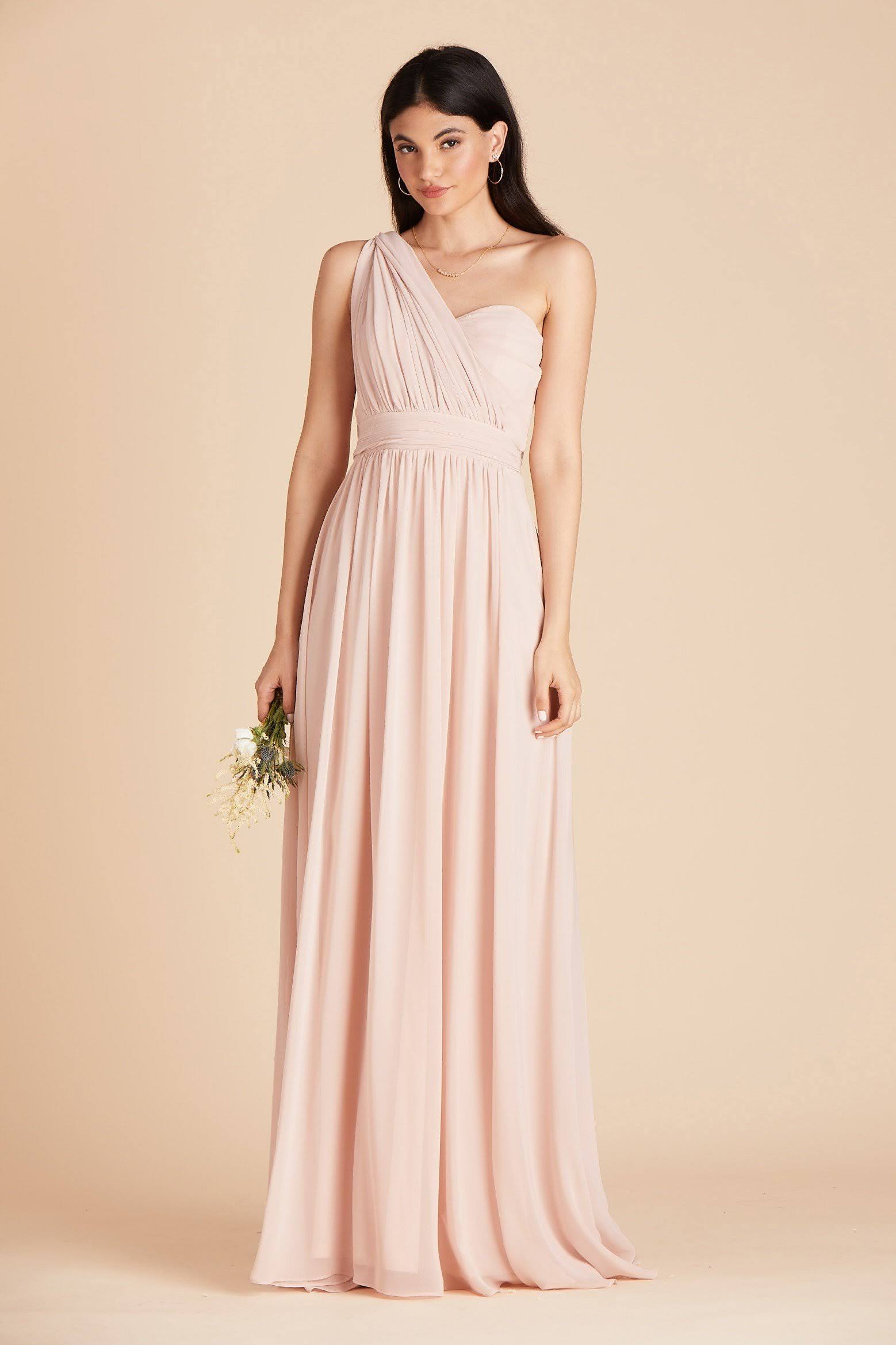 Birdy Grey Grace Convertible Chiffon Bridesmaid Dress in Pale Blush XXL / Pale Blush / No Slit