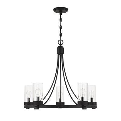 Janette 5-Light Shaded Wagon Wheel Chandelier Finish: Matte Black