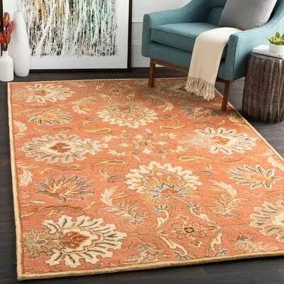 Aaron Floral Hand Knotted Wool Terracotta Area Rug Birch Lane Rug Size: Rectangle 8& x 11&