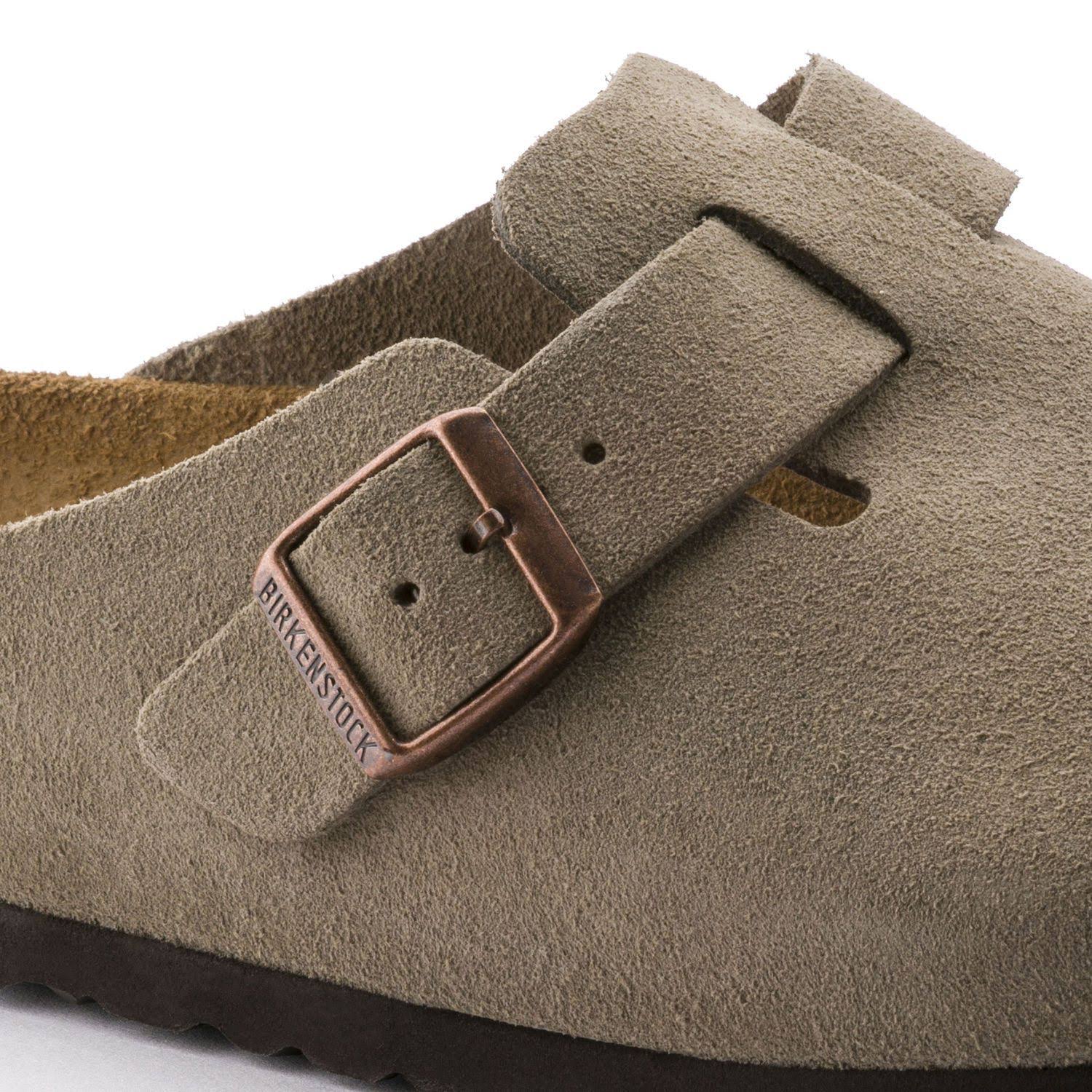 Birkenstock Unisex Suede Soft Footbed Boston Clogs, Taupe Suede, M 10-10.5/W 12-12.5