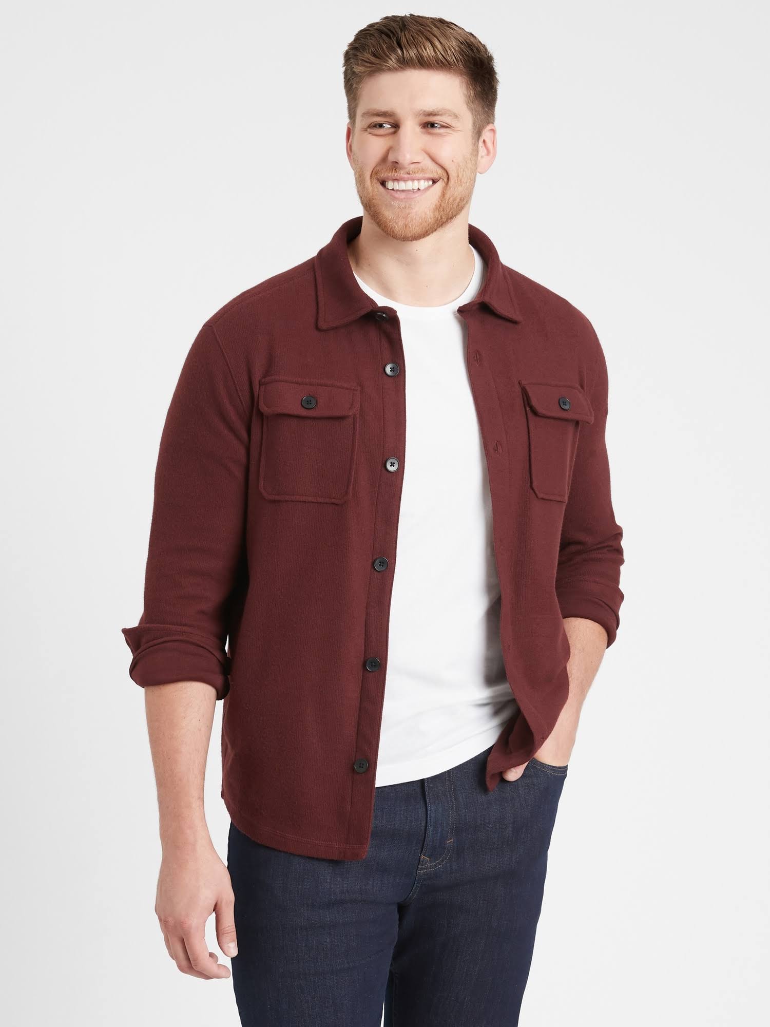 Banana Republic Men's Brushed Waffle-Knit Shirt Jacket Amber Ale Size S