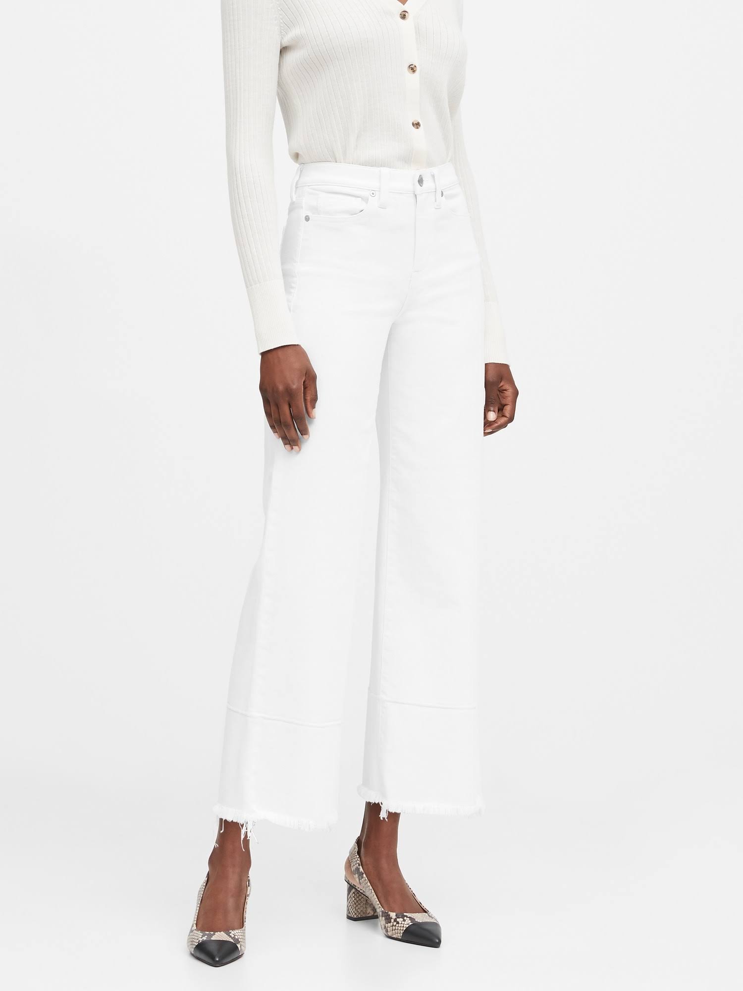 Banana Republic Women's High-Rise Wide-Leg Cropped Jean White Size 32 Regular