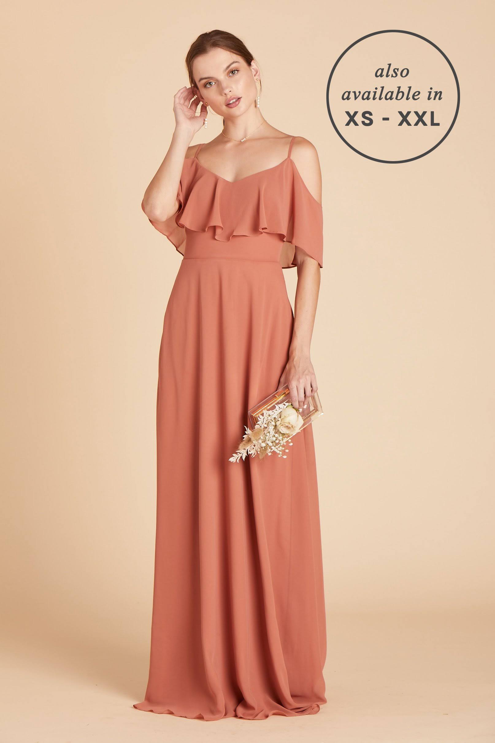 Birdy Grey Jane Plus Size Convertible Chiffon Bridesmaid Dress in Terracotta 3X / Terracotta / No Slit