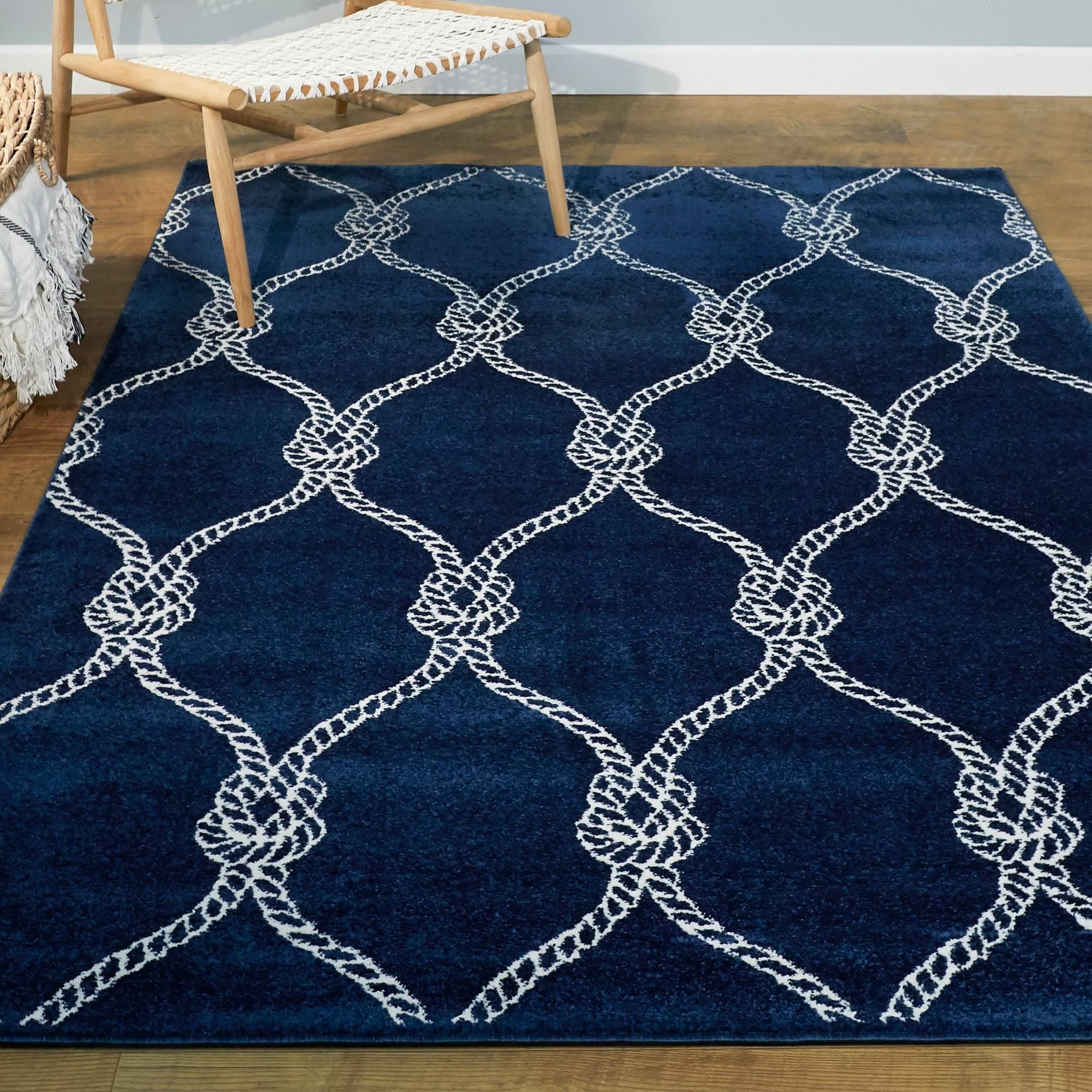 BALTA Fischer Navy 5 ft. x 7 ft. Nautical Trellis Area Rug, Blue