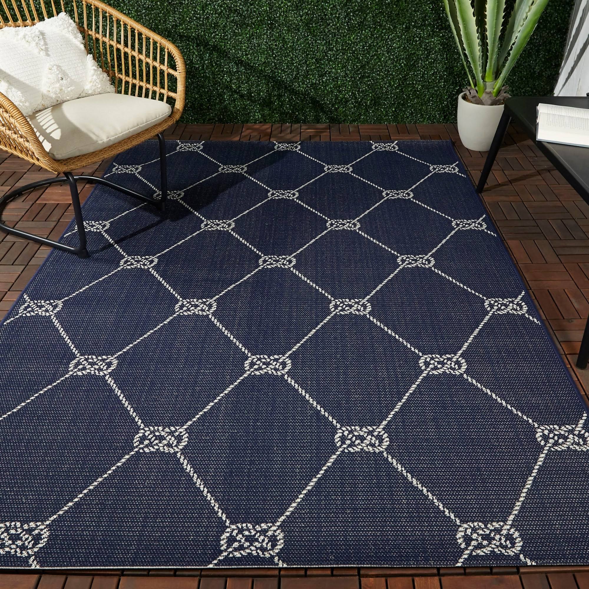 SARGENT Nautical Trellis Indoor/Outdoor Area Rug - 5&3x22 x 7& - Navy