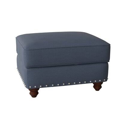 Birch Lane Landry 30x22 Rectangle Standard Ottoman Body Fabric: Sunbrella? Meridian Twilight, Nailhead Detail: Old Gold Spotted
