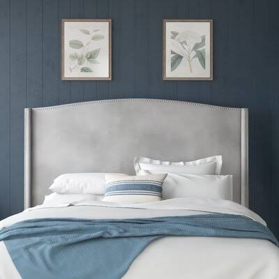 Orta Contemporary Upholstered Wingback Headboard Size: Queen, Upholstery: Velvet Light Gray