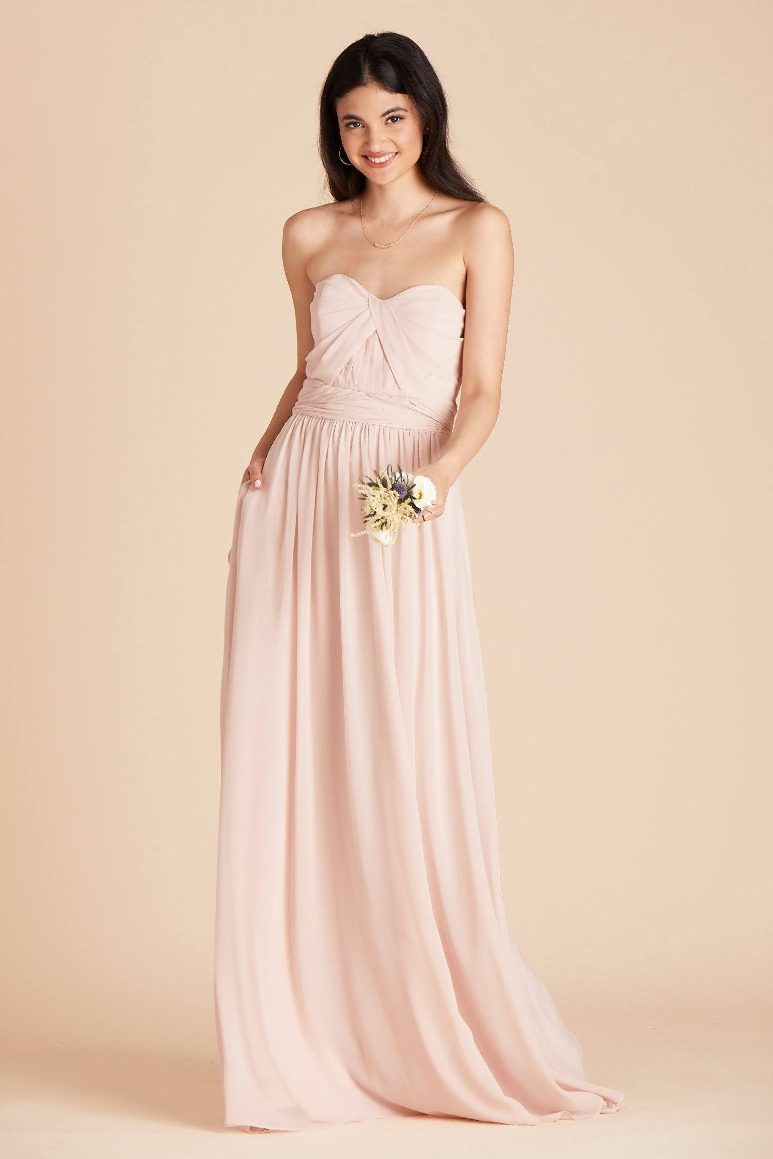 Birdy Grey Grace Convertible Chiffon Bridesmaid Dress in Pale Blush XL / Pale Blush / No Slit