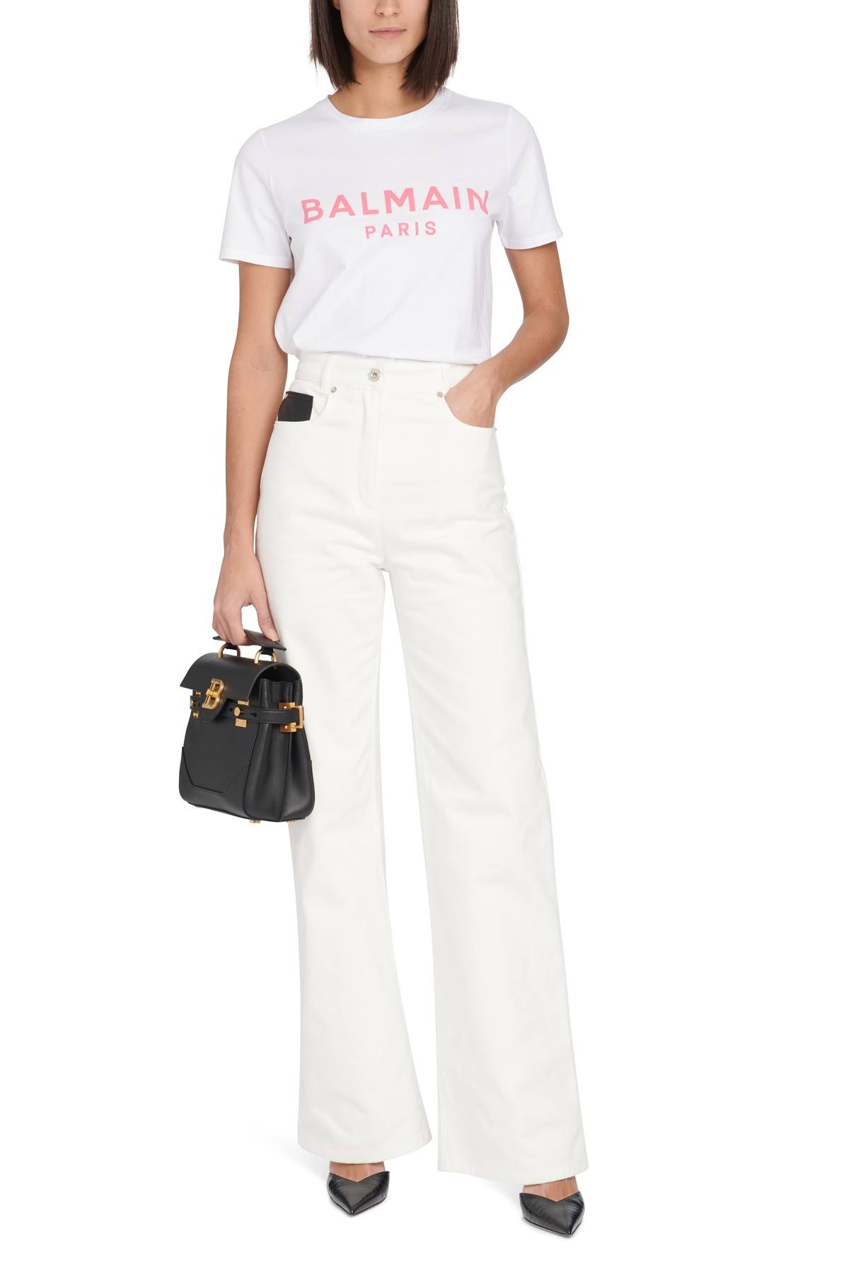 Balmain T-Shirt with Logo Print M White,Pink Cotton