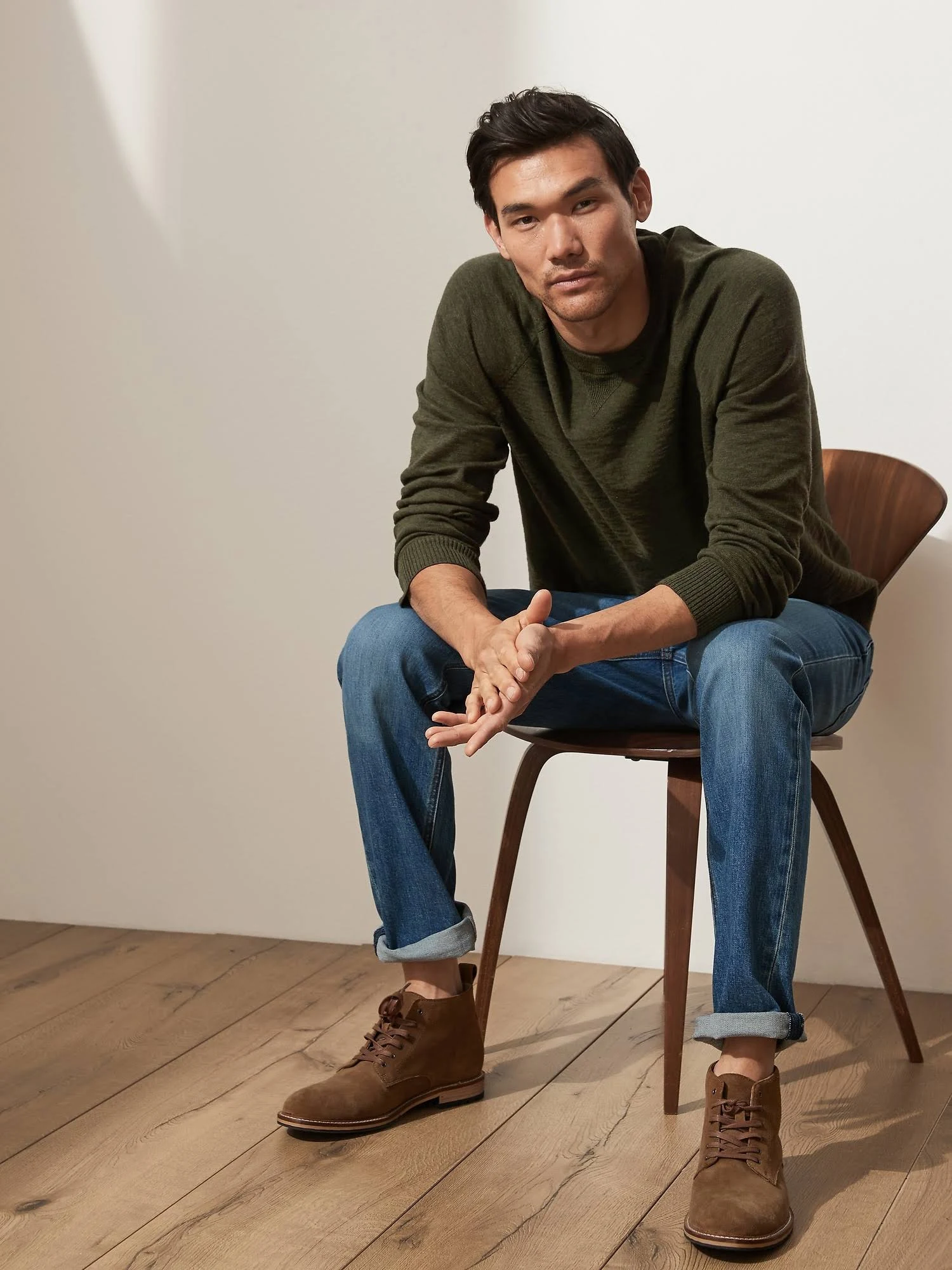 Banana Republic Men's Organic Cotton Raglan Sweater Mistletoe Green Size Xs