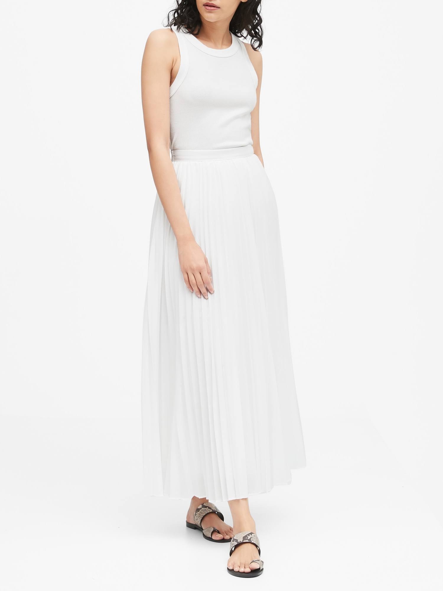 Banana Republic Women's Pleated Poplin Maxi Skirt White Size 2