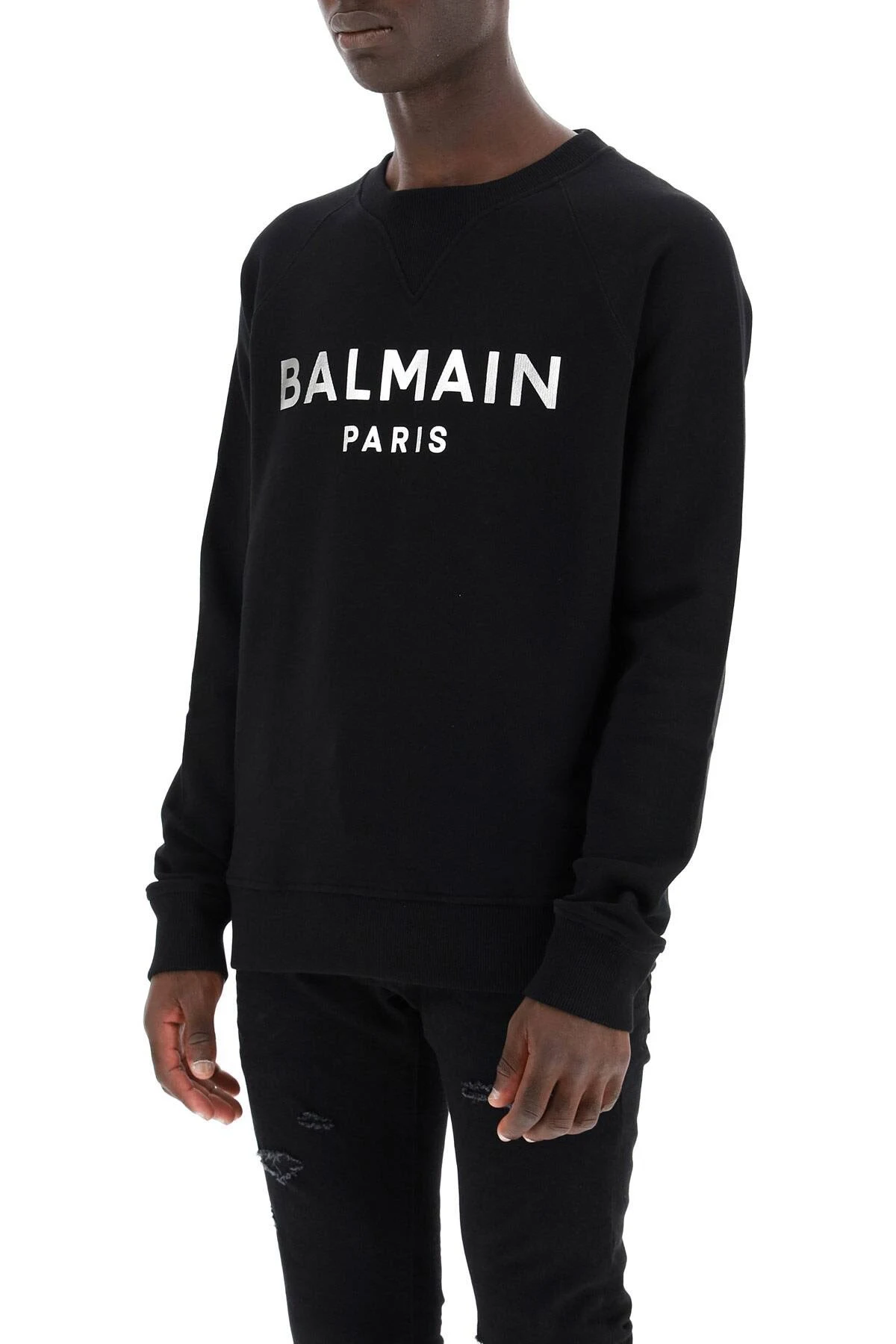 Balmain Sweatshirt with Metallic Logo S Black,Silver Cotton