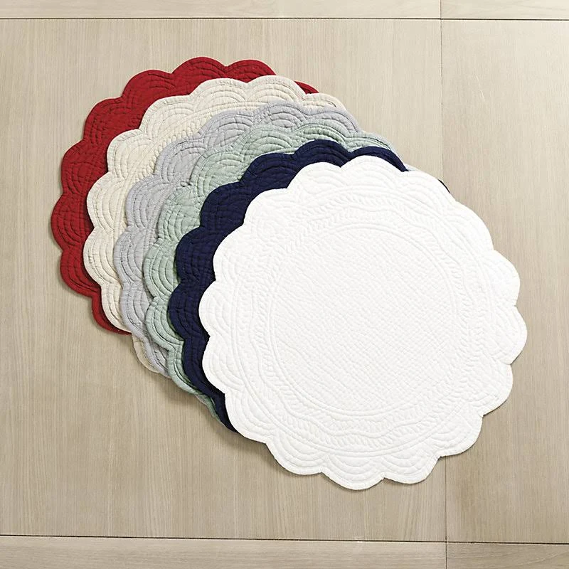 Set of 4 Marseille Linen Round Quilted Placemats Spa - Ballard Designs