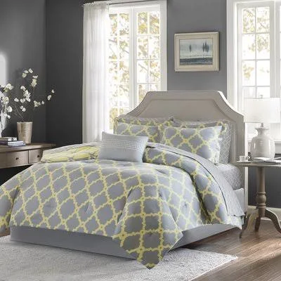 Reversible Comforter Set Size: King Comforter + 8 Additional Pieces, Color: Gray/Yellow