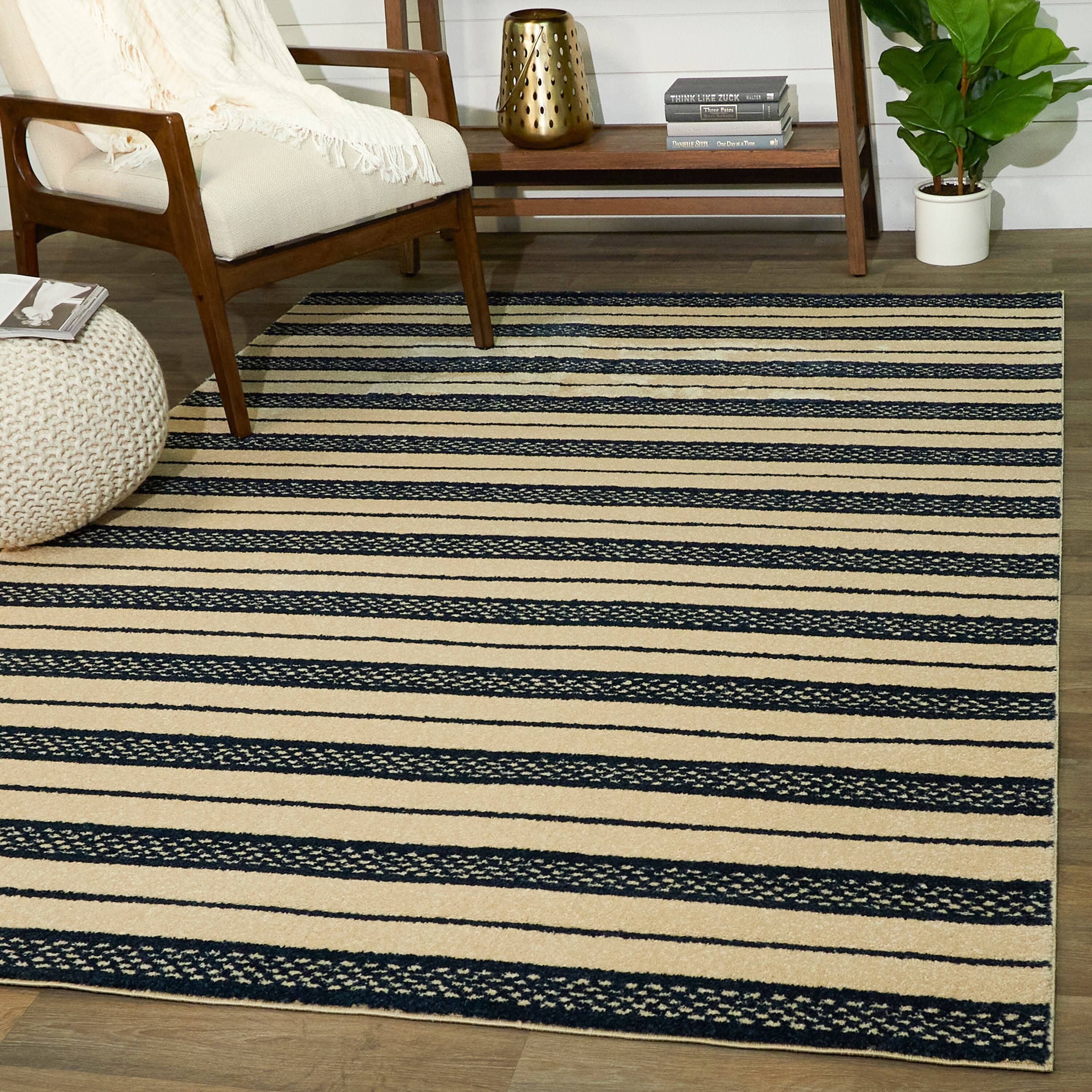 Balta Messina Cream/Navy 5 ft. x 7 ft. Striped Area Rug