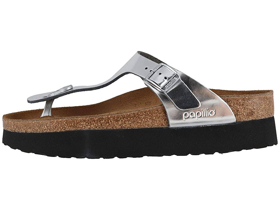 Birkenstock Papillio Women's Gizeh Platform Sandal, Silver Leather,