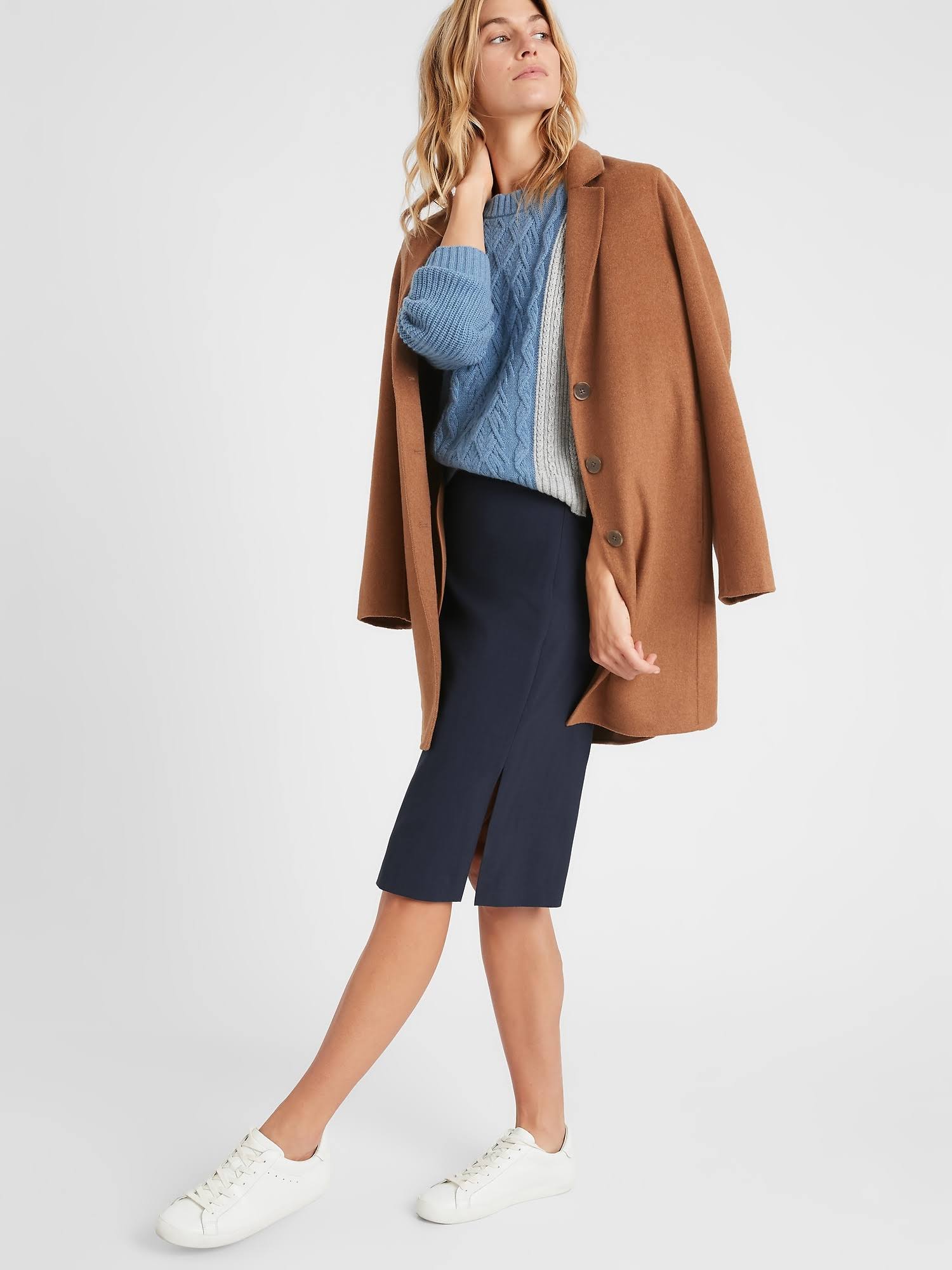 Banana Republic Women's Washable Italian Wool-Blend Pencil Skirt with Side Slit Navy Size 14