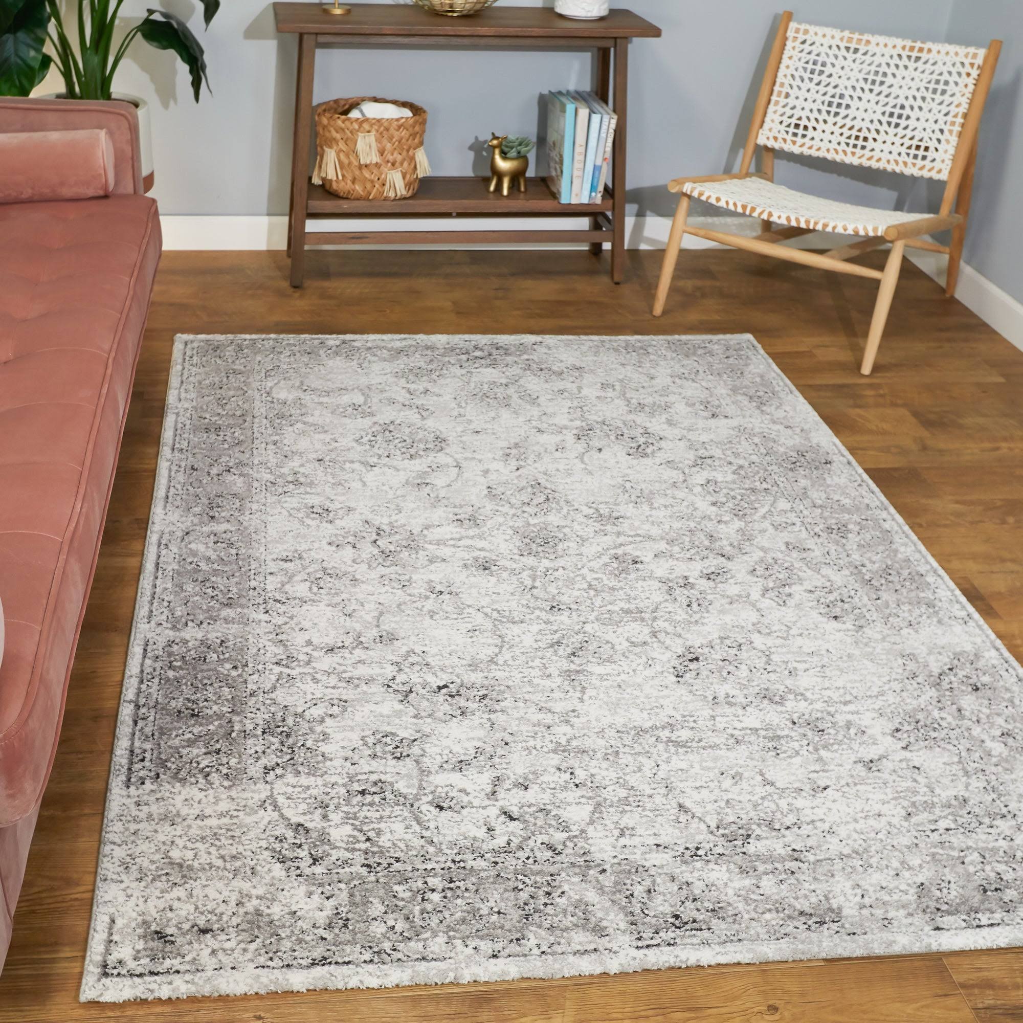 Casteau Distressed Oriental Area Rug - 2' x 7' Runner - Medium Grey