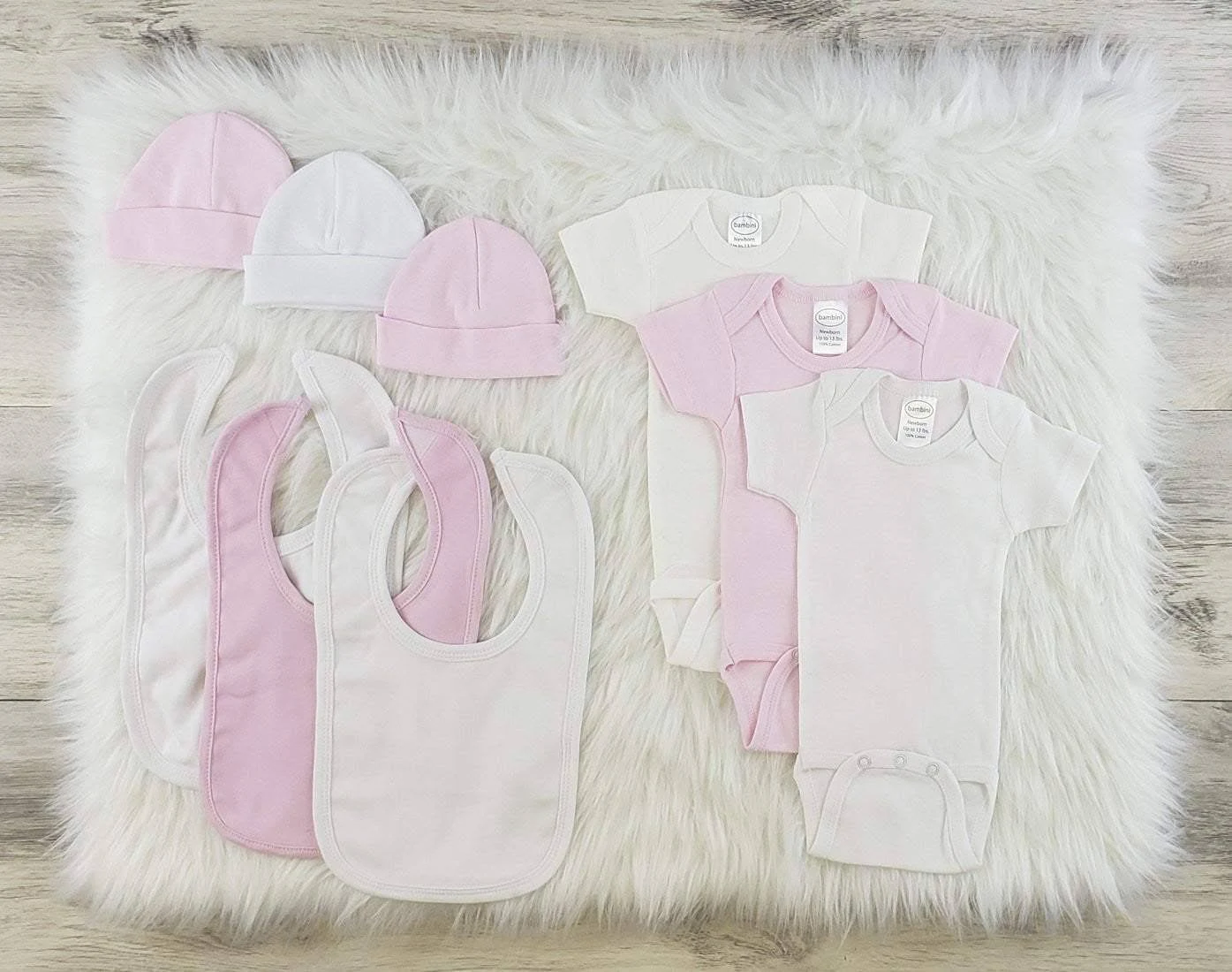Bambini 9 PC Layette Baby Clothes Set Newborn / White/Pink/White
