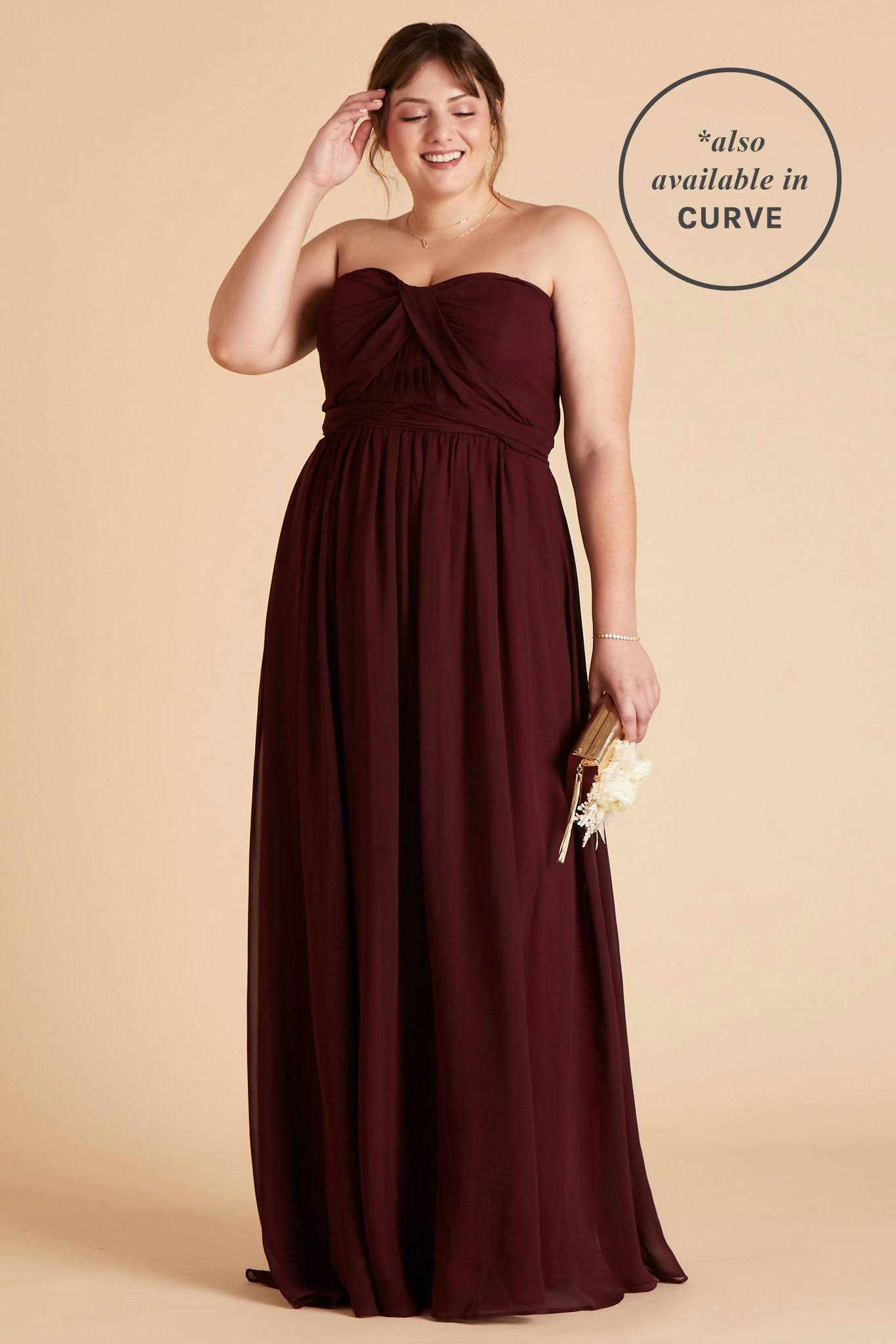 Birdy Grey Grace Convertible Chiffon Bridesmaid Dress in Cabernet S / Cabernet / No Slit