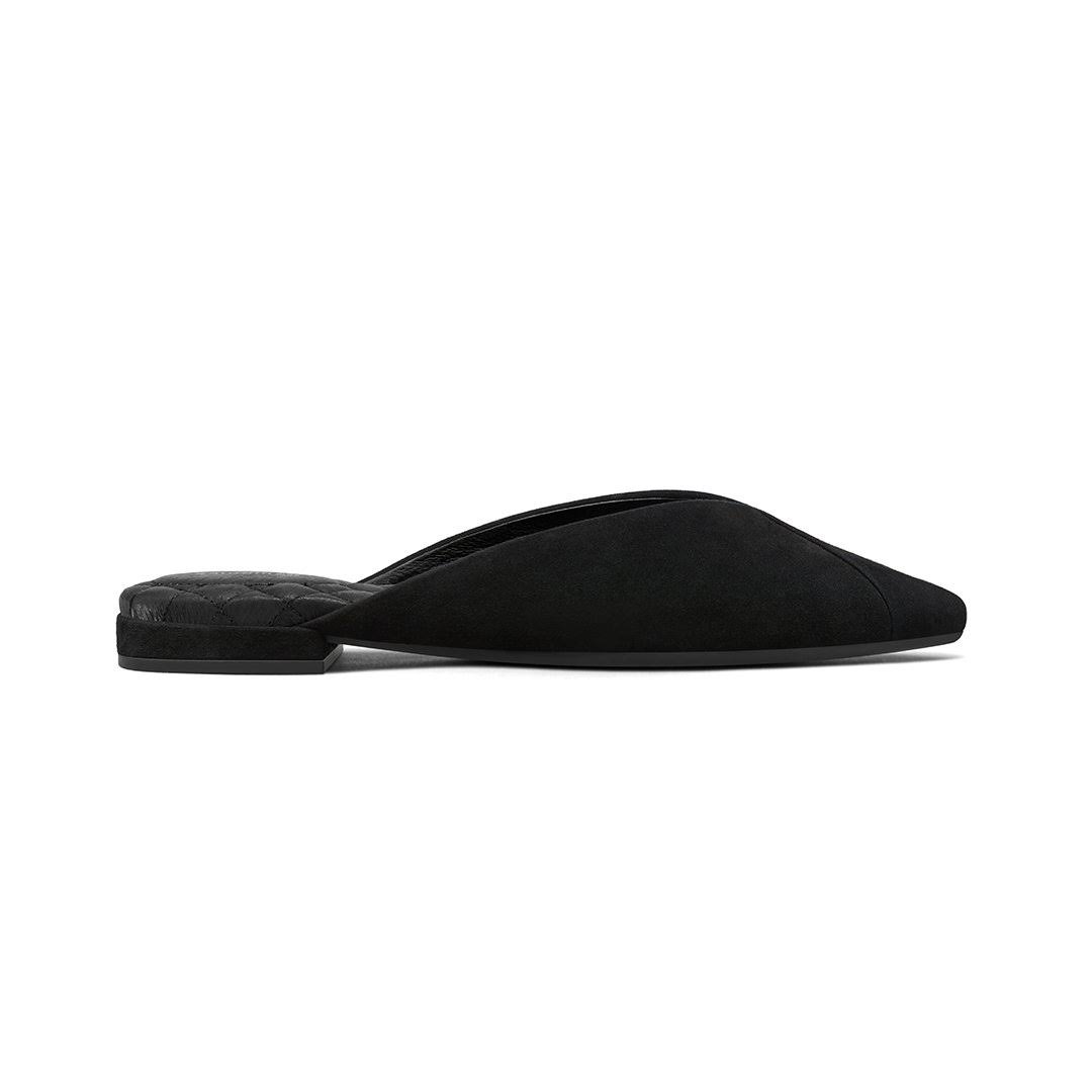 Birdies The Swan in Black Suede - Women's Top Rated Comfortable Slide - The Pointed-Toe Wardrobe Staple - Effortless Chic