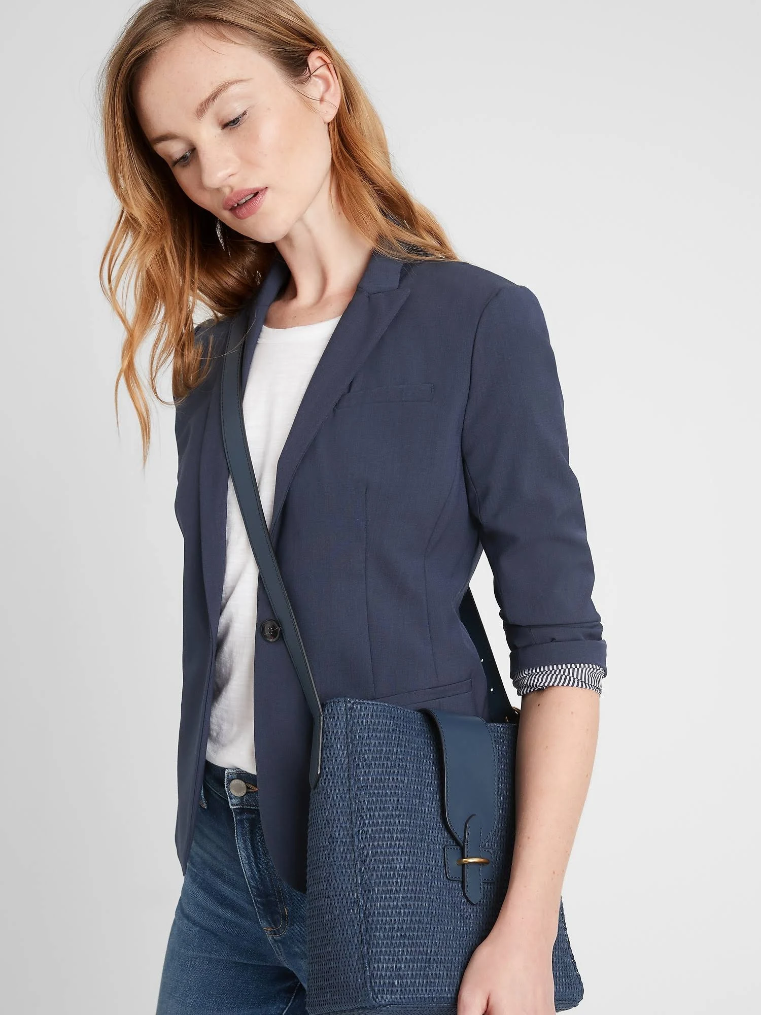 Banana Republic Women's Classic-Fit Washable Italian Wool-Blend Blazer Navy Size 0