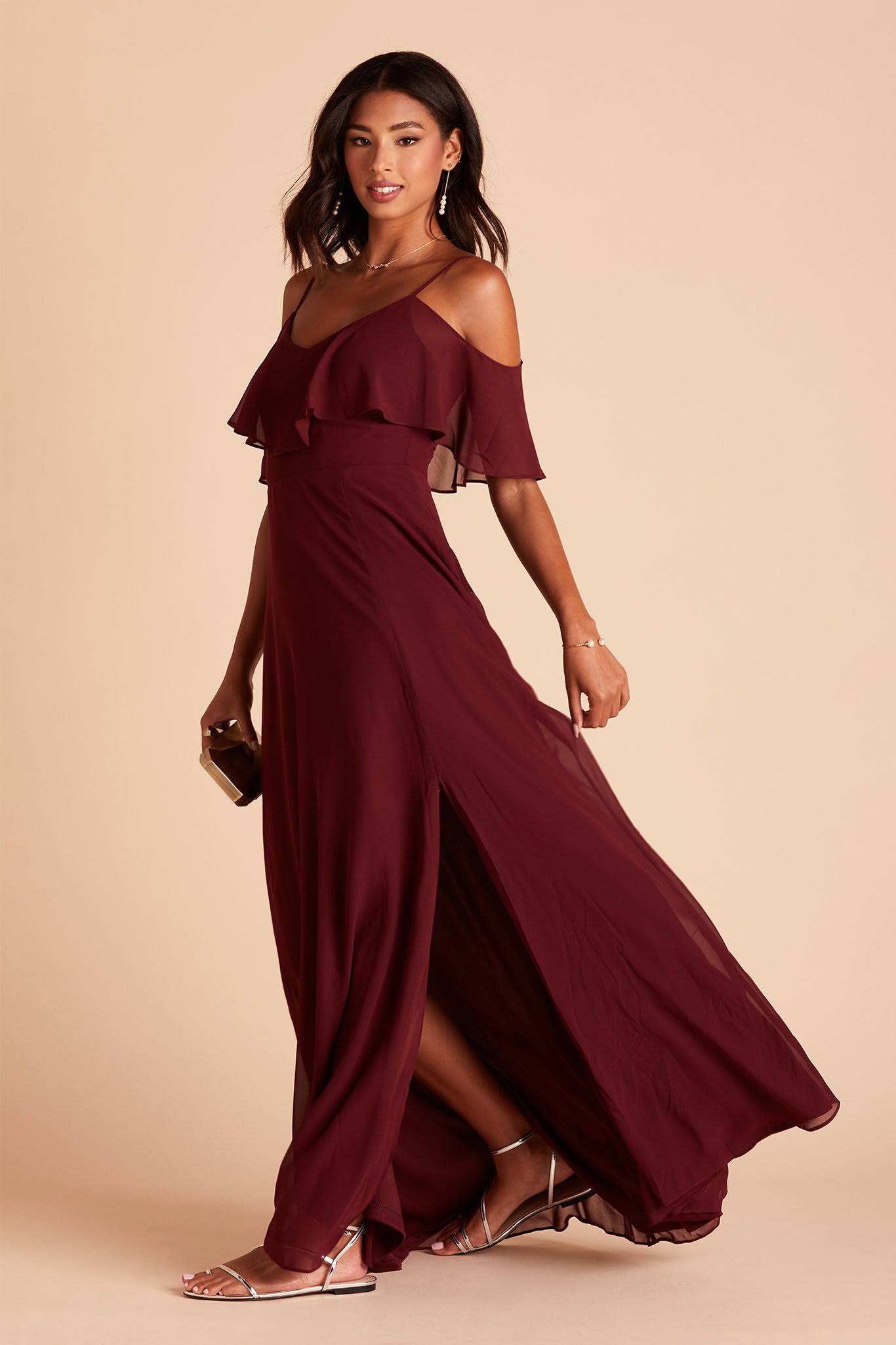 Birdy Grey Jane Convertible Chiffon Bridesmaid Dress in Cabernet S / Cabernet / No Slit