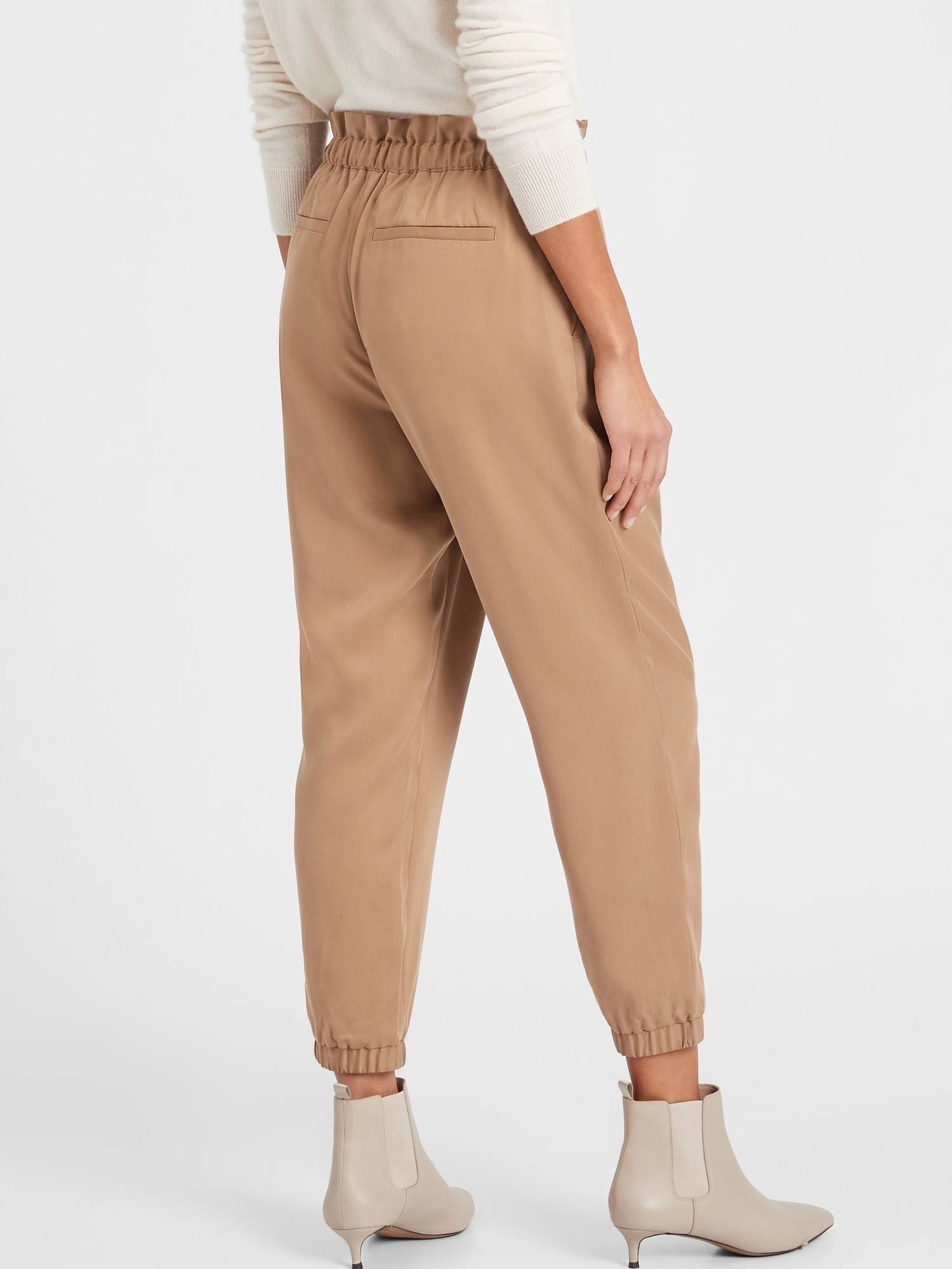 Banana Republic Women's Tencel Paperbag Jogger Afternoon Latte Beige Size XL
