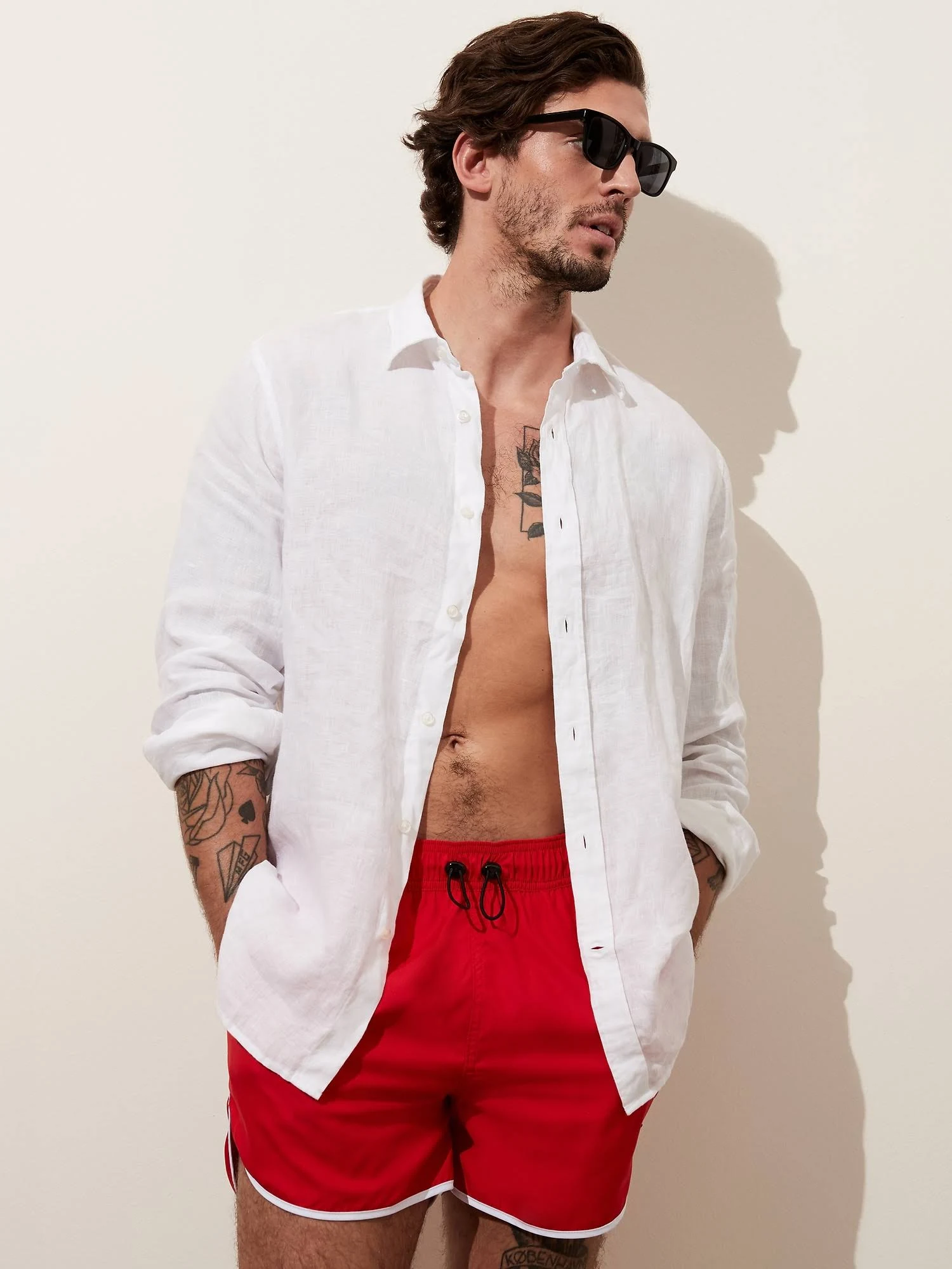 Banana Republic Men's Untucked Slim-Fit Linen-Cotton Shirt White Size XL