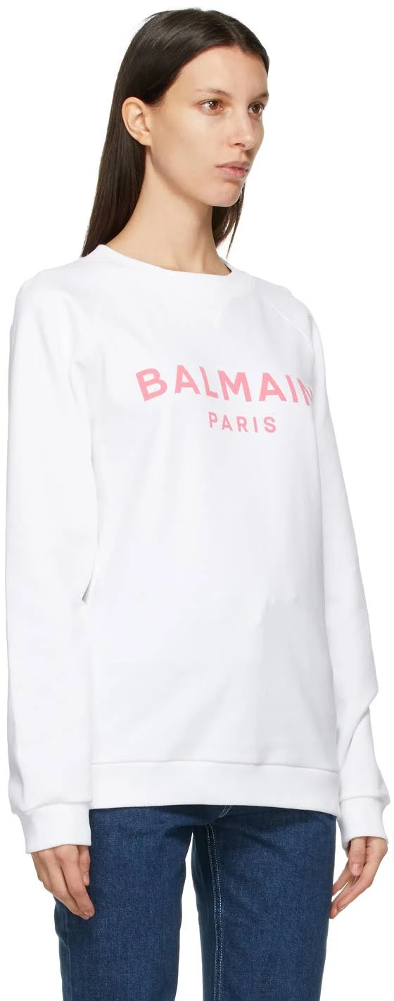 Balmain White & Pink Logo Sweatshirt