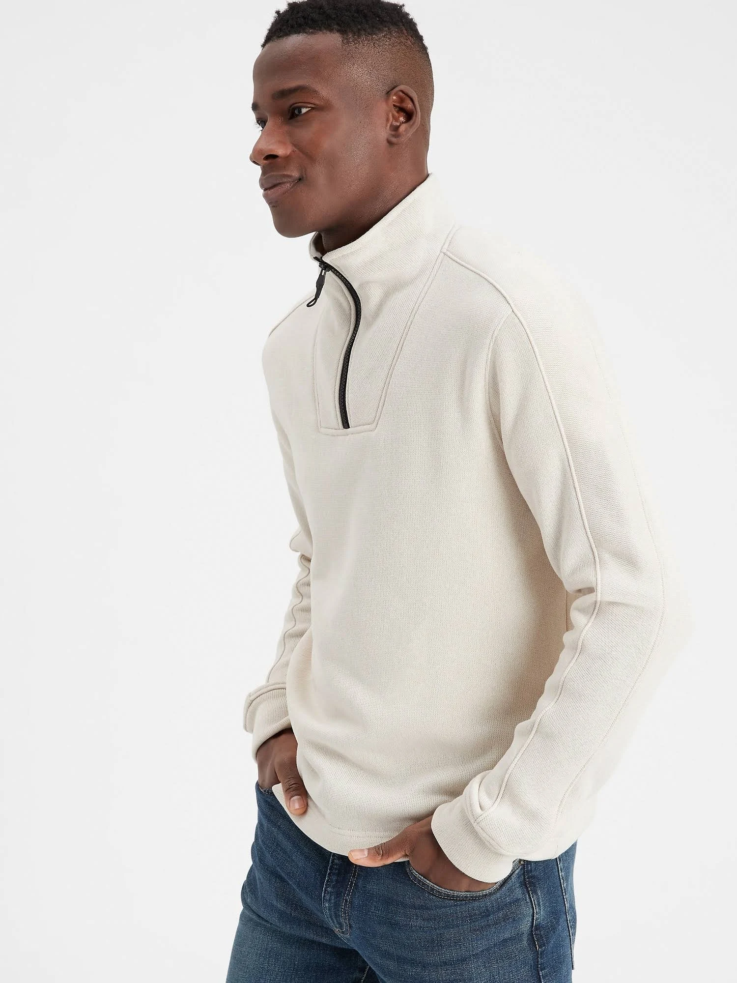 Men's Marled Fleece Half-Zip Pullover Cream