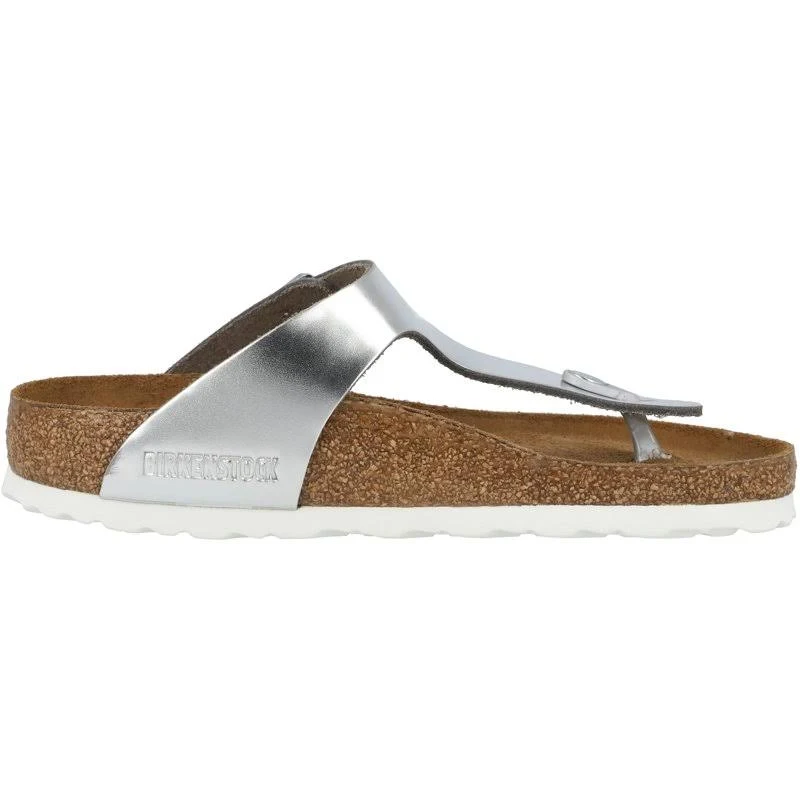 Birkenstock Gizeh Natural Leather Metallic Silver Thong Sandals