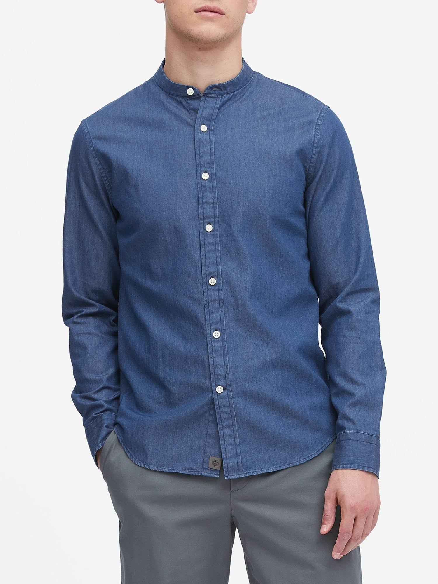 Banana Republic Men's Untucked Slim-Fit Chambray Shirt Denim Size S