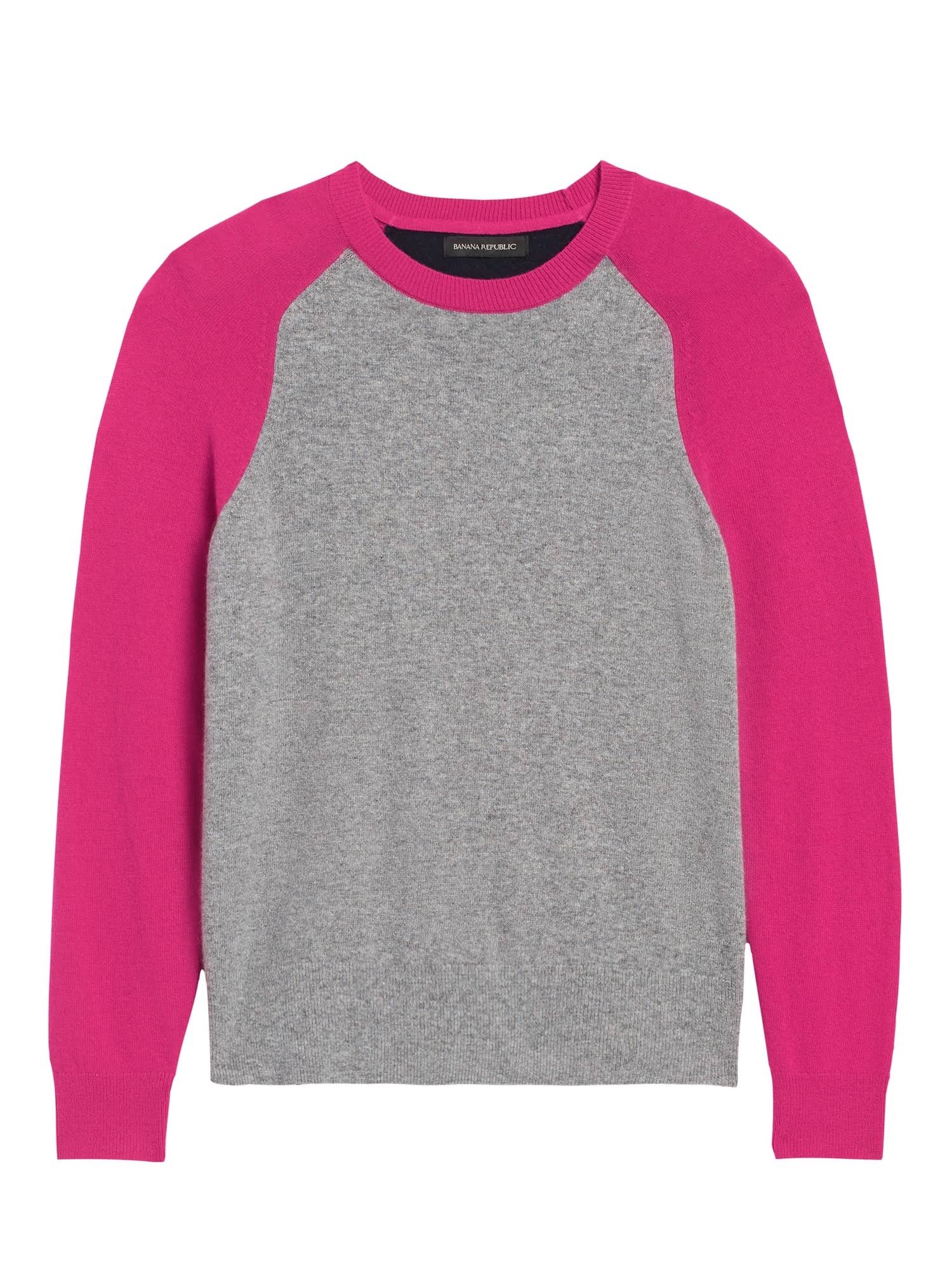 Banana Republic Women's Italian Merino-Blend Raglan Sweater Heather Gray, Hot Pink & Navy Size XS
